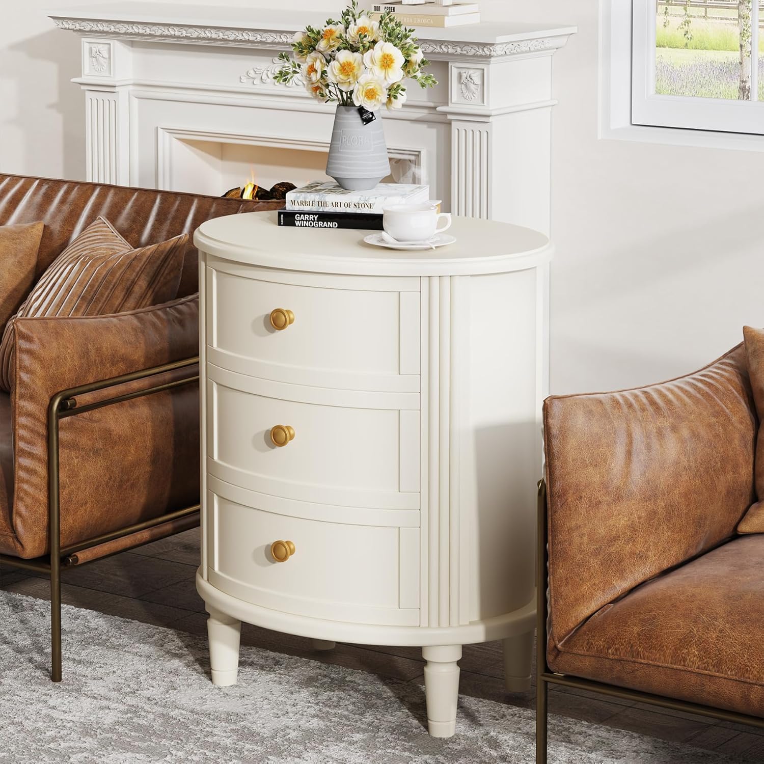 Wood Nightstand Bedside Table with 3 Drawers & Solid Wood Legs - Image 4