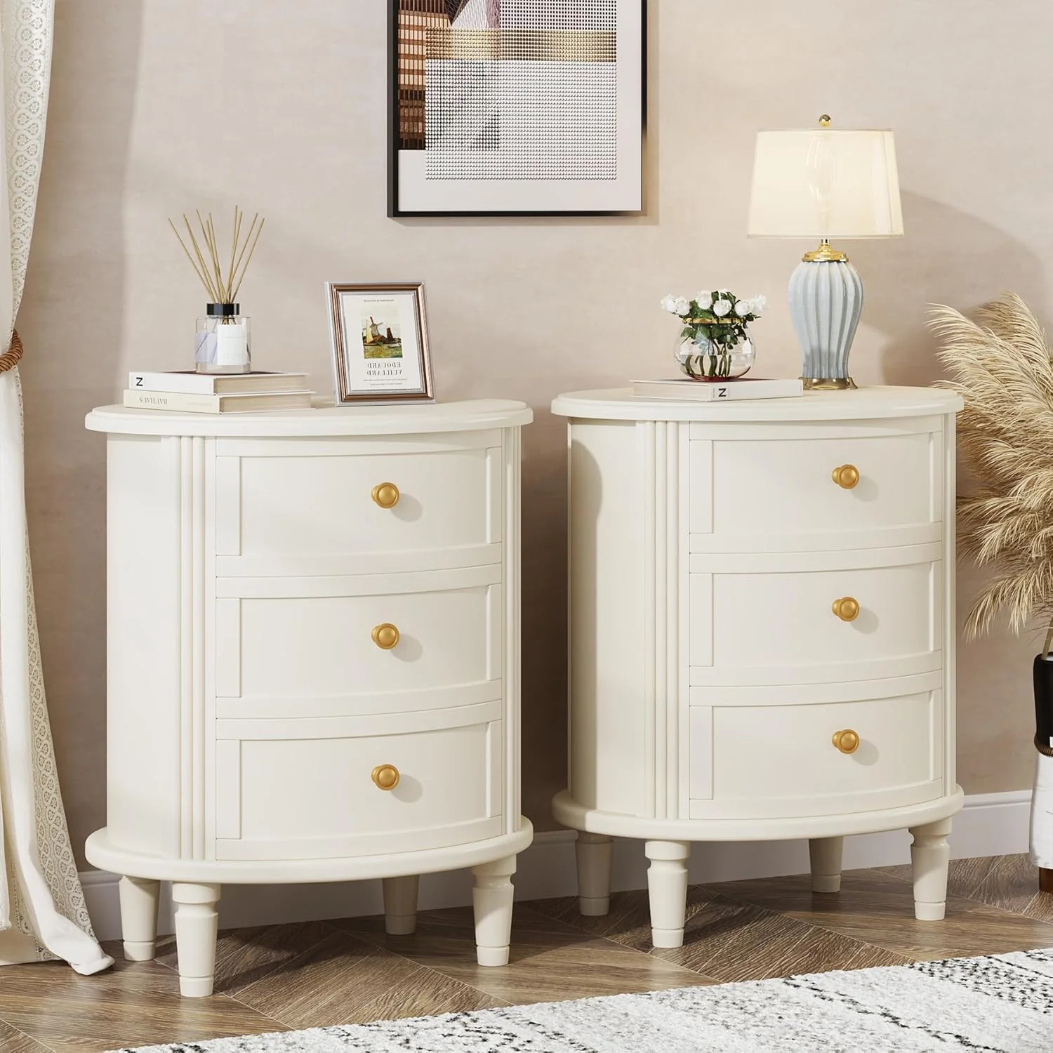Wood Nightstand Bedside Table with 3 Drawers & Solid Wood Legs - Image 5