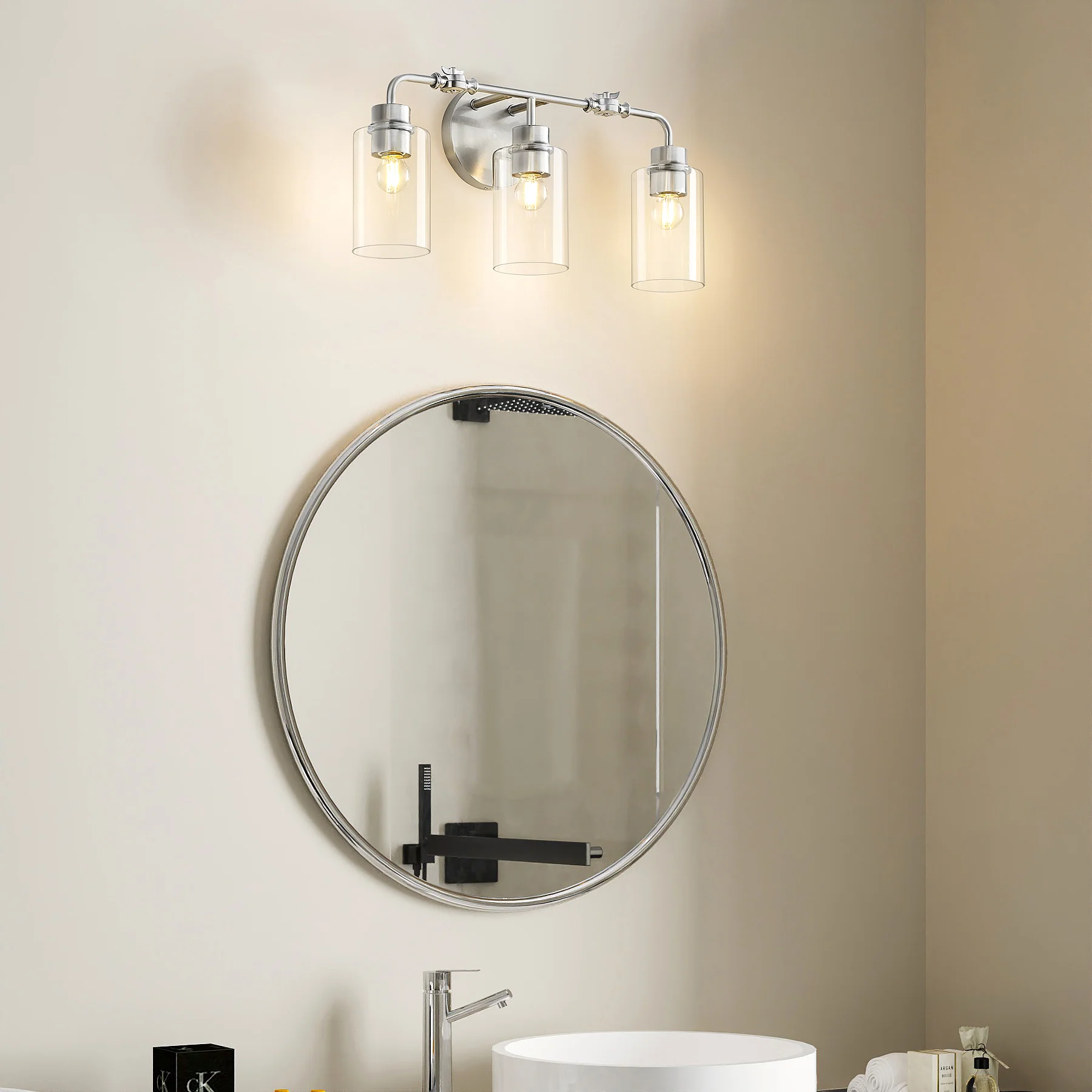 3-Light Bathroom Light Fixture, Modern Vanity Light with Clear Glass Shades - Image 3