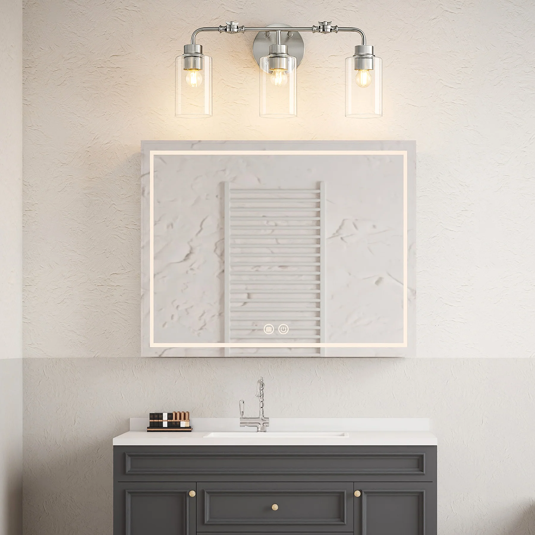 3-Light Bathroom Light Fixture, Modern Vanity Light with Clear Glass Shades - Image 4