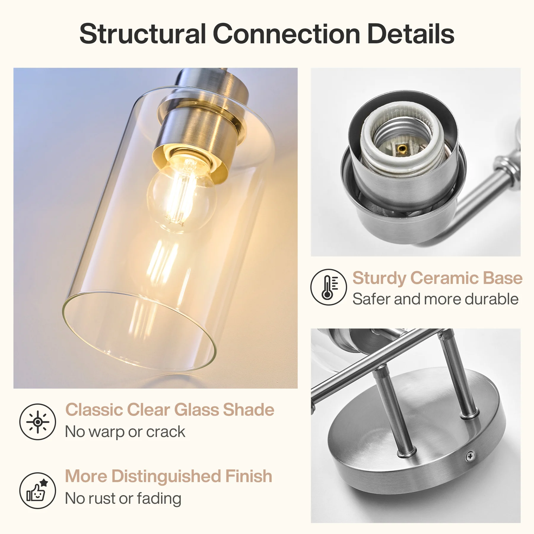3-Light Bathroom Light Fixture, Modern Vanity Light with Clear Glass Shades - Image 8