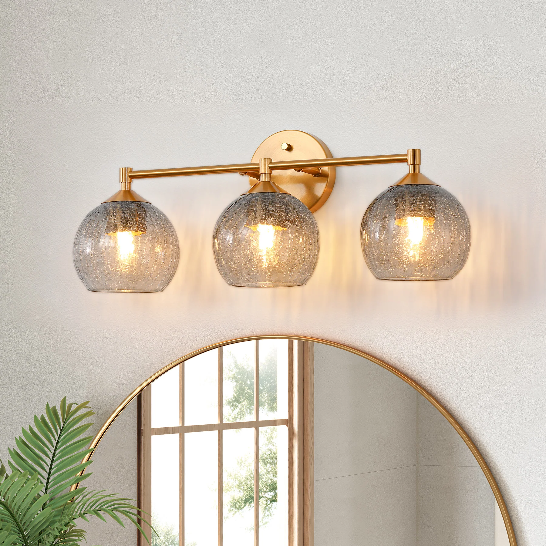 3-Light Bathroom Light Fixtures, Modern Wall Sconce Vanity Light with Grey Glass Shade (Bulbs Not Included) - Image 3