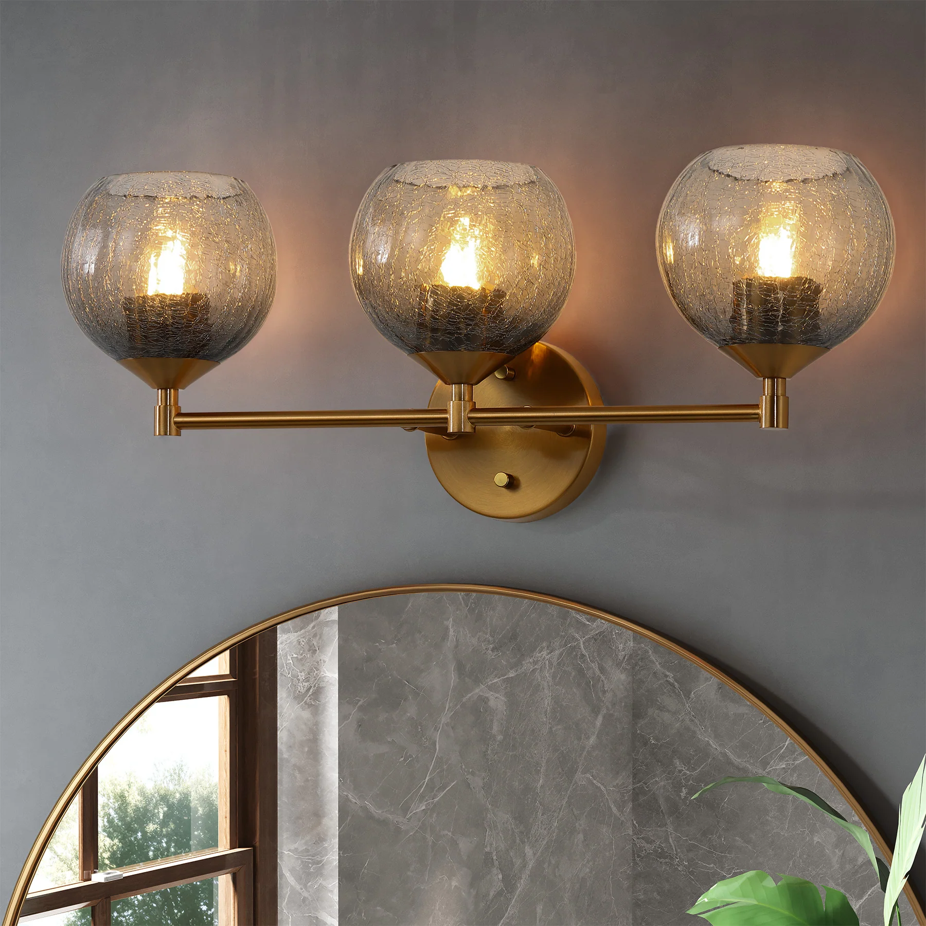 3-Light Bathroom Light Fixtures, Modern Wall Sconce Vanity Light with Grey Glass Shade (Bulbs Not Included) - Image 4