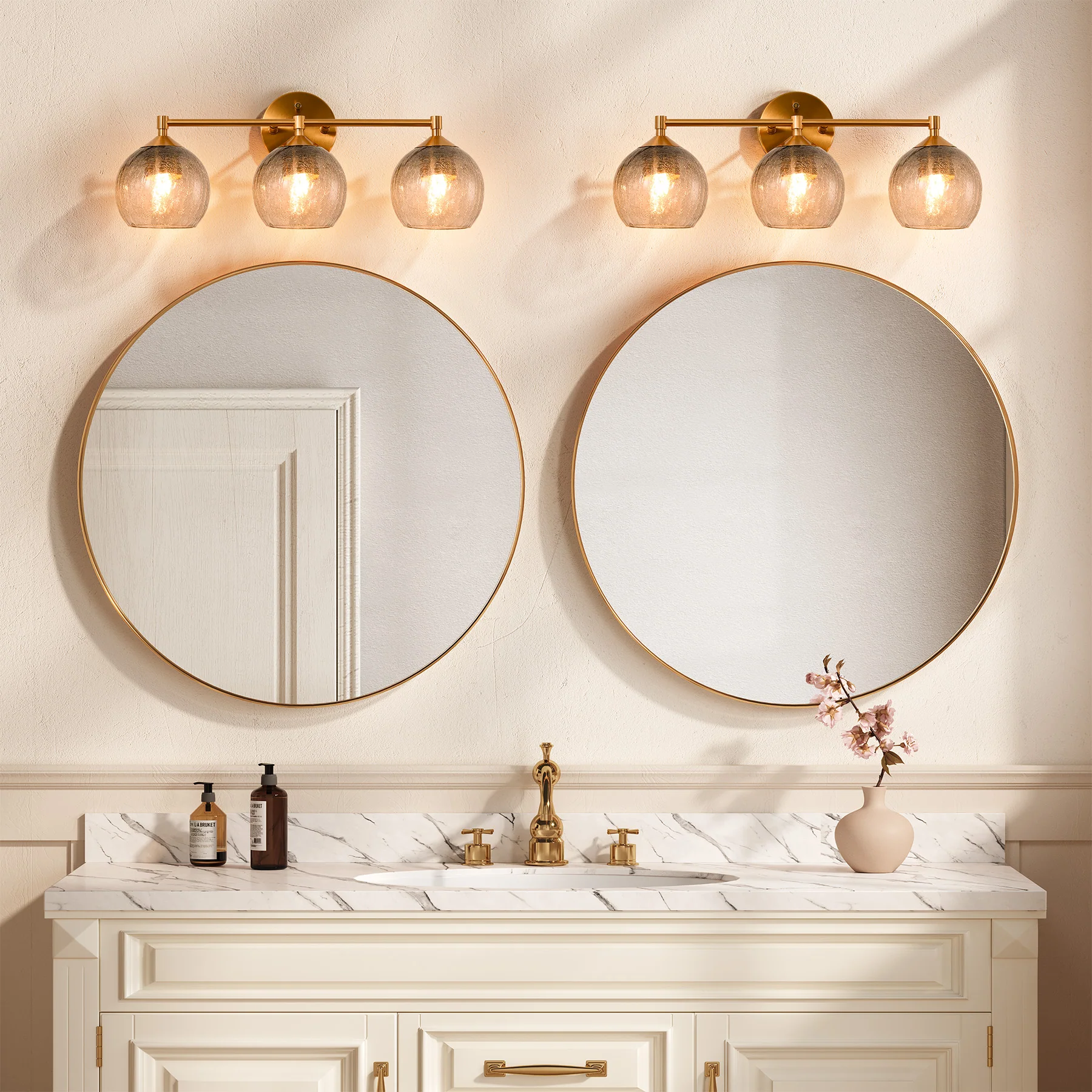 3-Light Bathroom Light Fixtures, Modern Wall Sconce Vanity Light with Grey Glass Shade (Bulbs Not Included) - Image 5