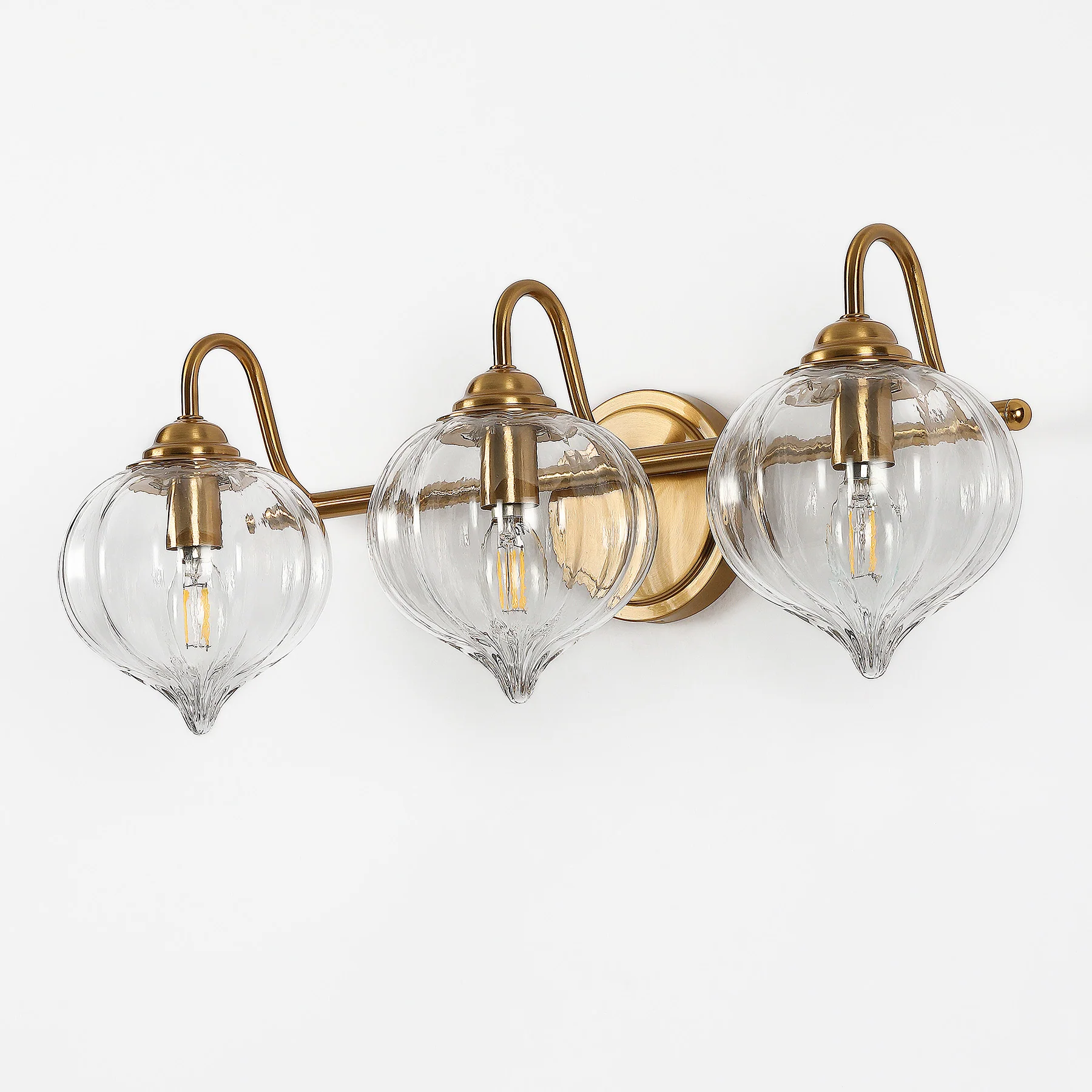 3-Light Bathroom Light Fixtures, Pumpkin Glass Vanity Light, Gold-Plated Metal - Image 10