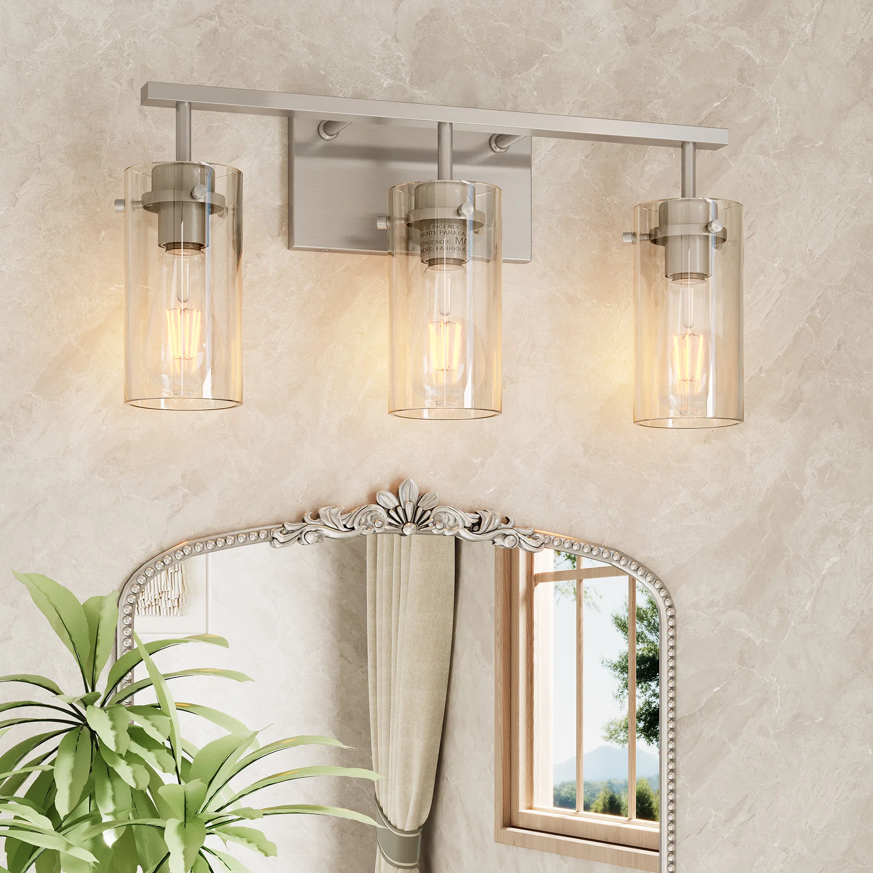 Bathroom Vanity Light Fixtures, 3-Light Wall Sconces Lighting with Clear Glass Shade