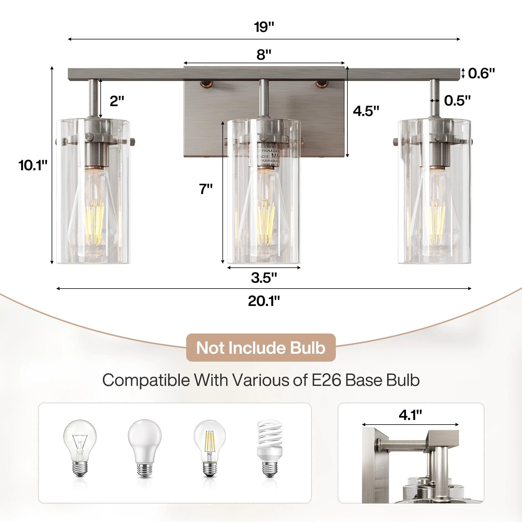 Bathroom Vanity Light Fixtures, 3-Light Wall Sconces Lighting with Clear Glass Shade - Image 2
