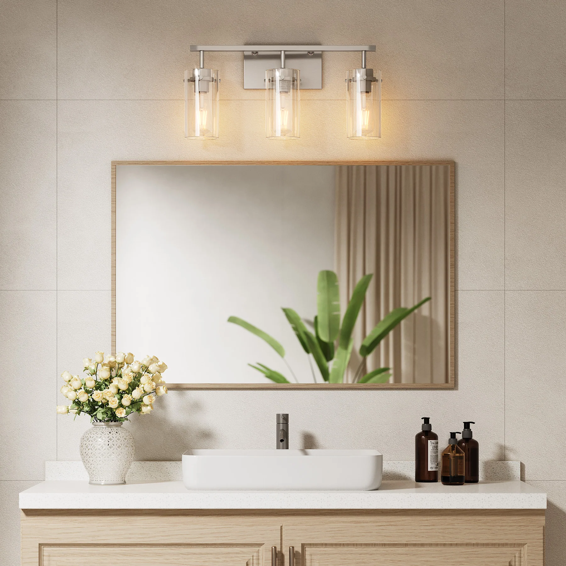 Bathroom Vanity Light Fixtures, 3-Light Wall Sconces Lighting with Clear Glass Shade - Image 3