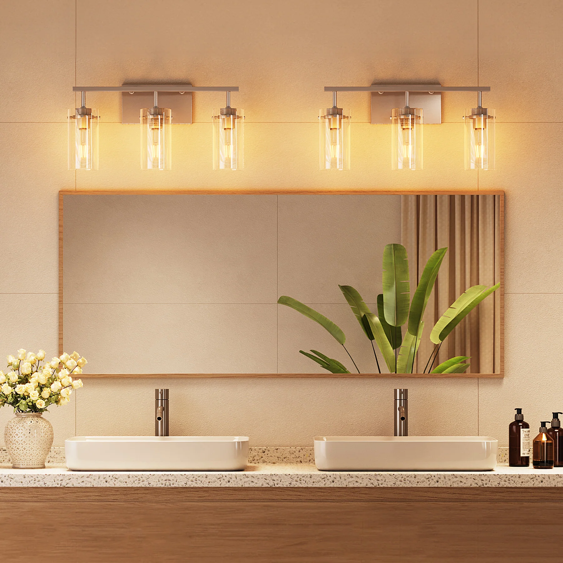 Bathroom Vanity Light Fixtures, 3-Light Wall Sconces Lighting with Clear Glass Shade - Image 4