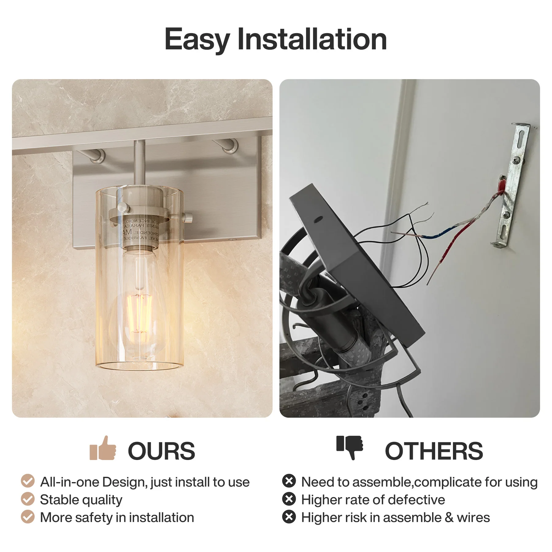 Bathroom Vanity Light Fixtures, 3-Light Wall Sconces Lighting with Clear Glass Shade - Image 7