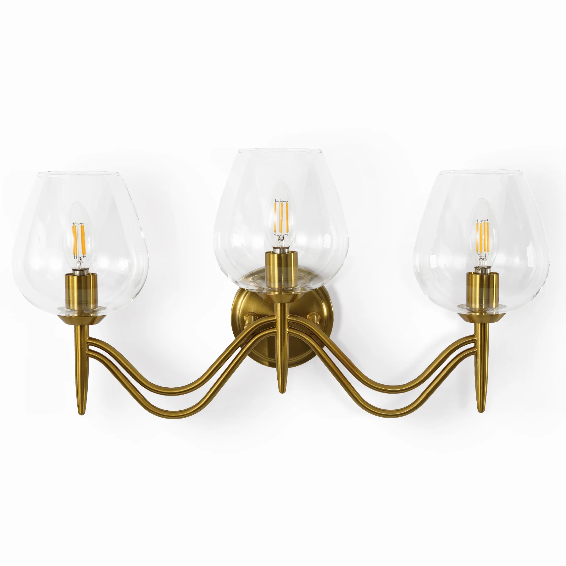 3-light Bathroom Vanity Light, Gold Metal & Clear Glass Wall Sconce With E12 Base - Image 10