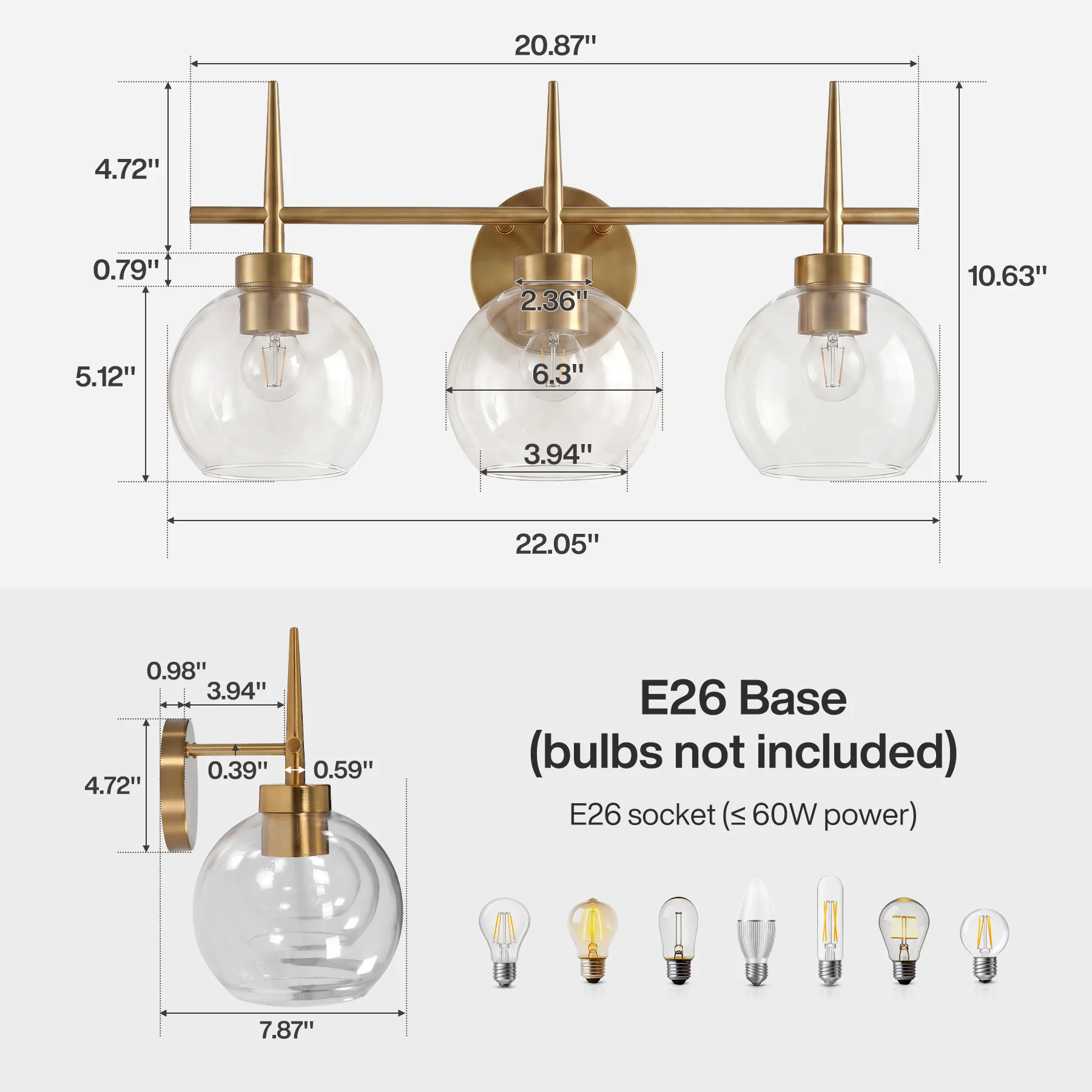 3-Light Bathroom Vanity Light, Modern Brass Finish Wall Sconce Fixture Over Mirror - Image 2