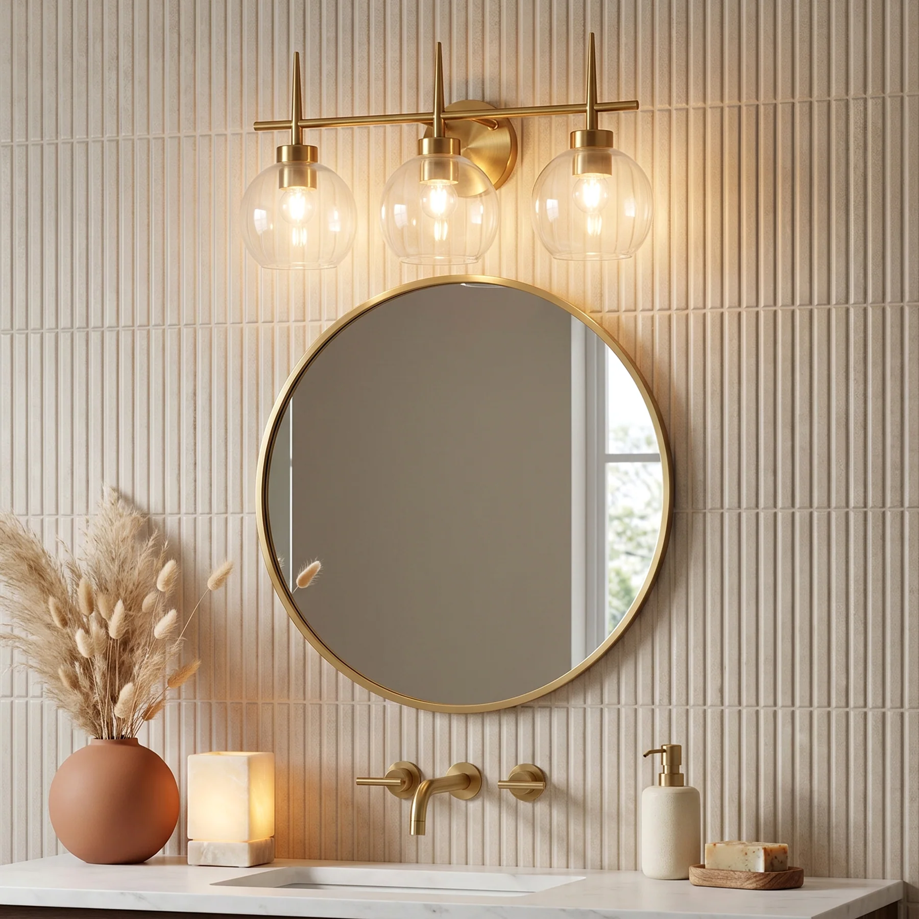 3-Light Bathroom Vanity Light, Modern Brass Finish Wall Sconce Fixture Over Mirror - Image 3