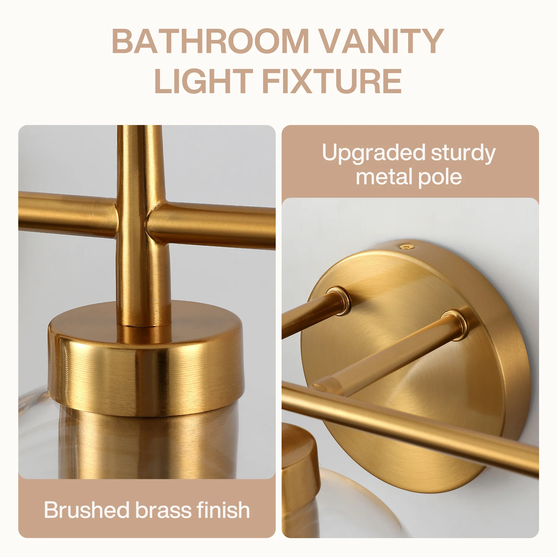 3-Light Bathroom Vanity Light, Modern Brass Finish Wall Sconce Fixture Over Mirror - Image 6