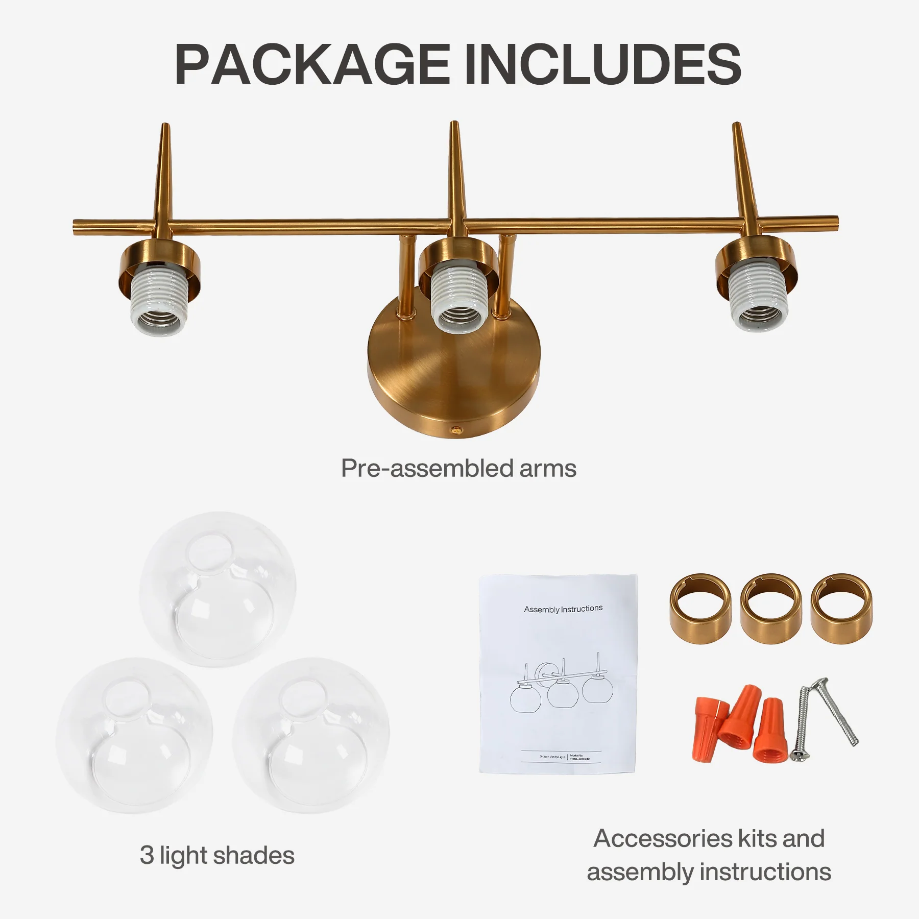 3-Light Bathroom Vanity Light, Modern Brass Finish Wall Sconce Fixture Over Mirror - Image 9