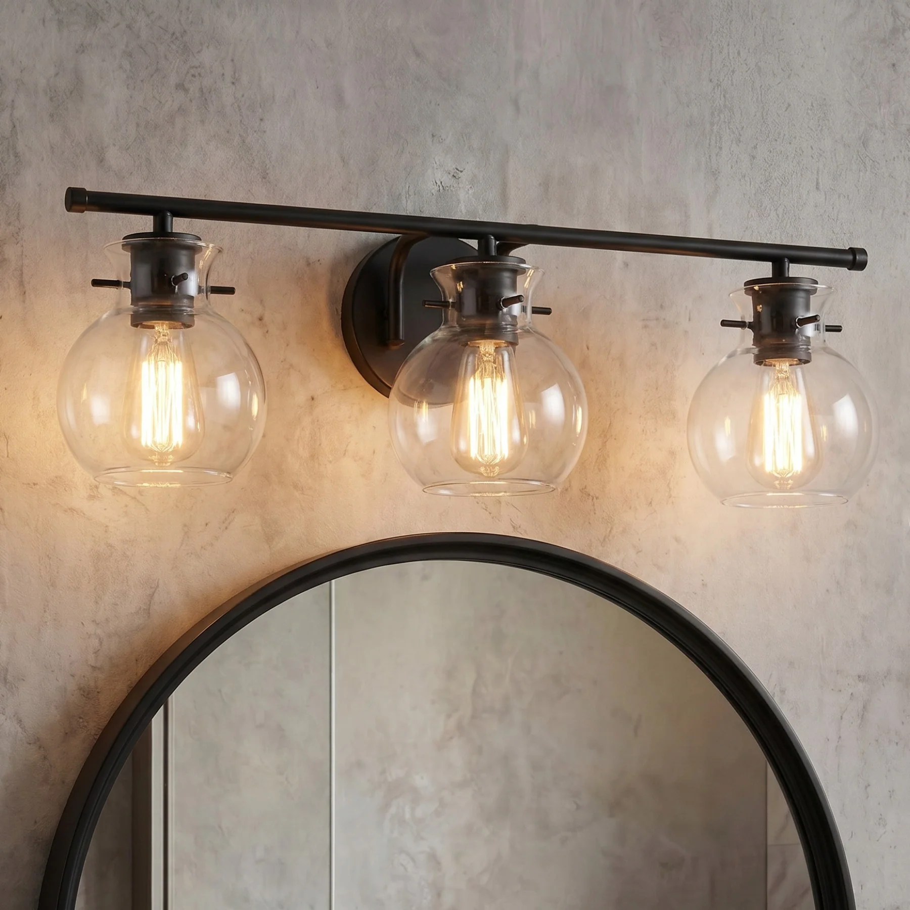3-Light Bathroom Vanity Light, Modern Wall Light Fixture with Clear Glass Shades
