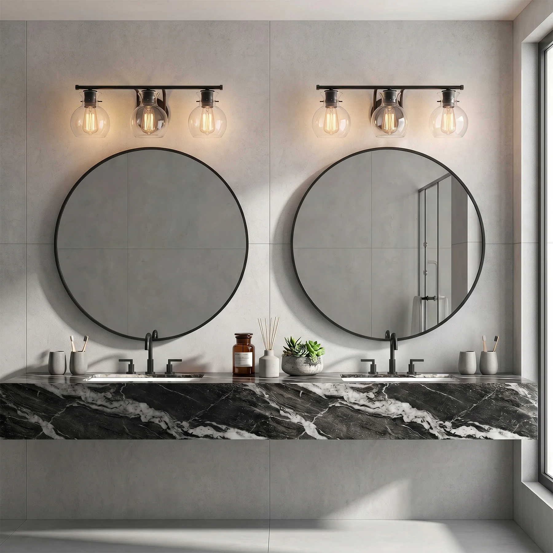 3-Light Bathroom Vanity Light, Modern Wall Light Fixture with Clear Glass Shades - Image 4