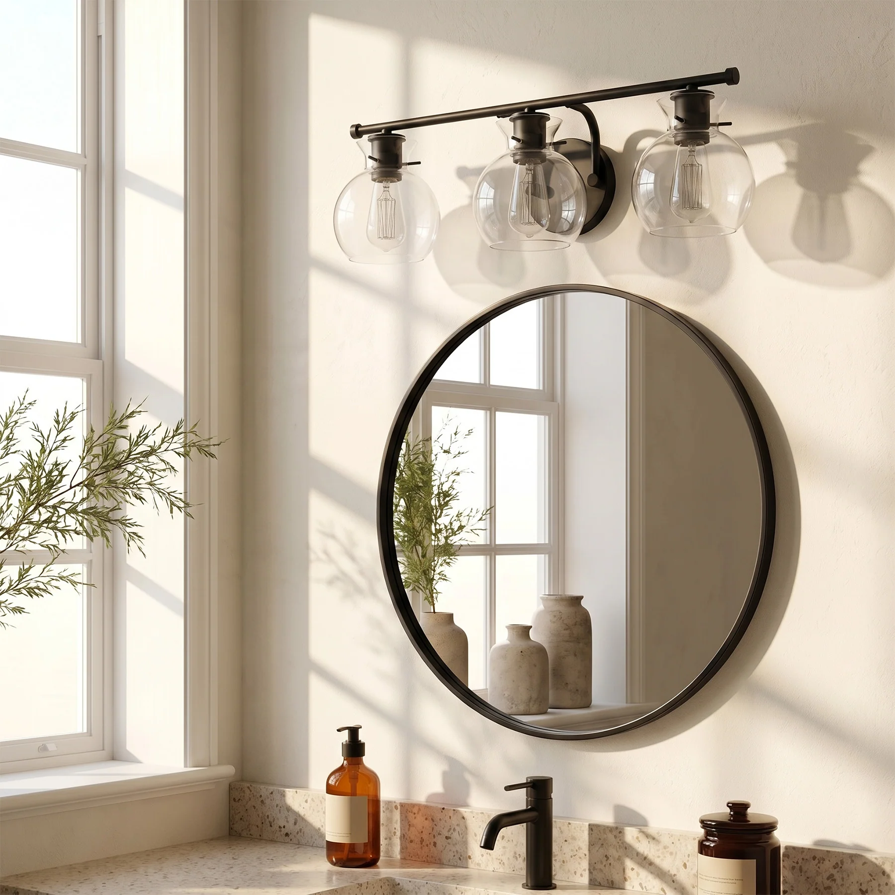 3-Light Bathroom Vanity Light, Modern Wall Light Fixture with Clear Glass Shades - Image 5