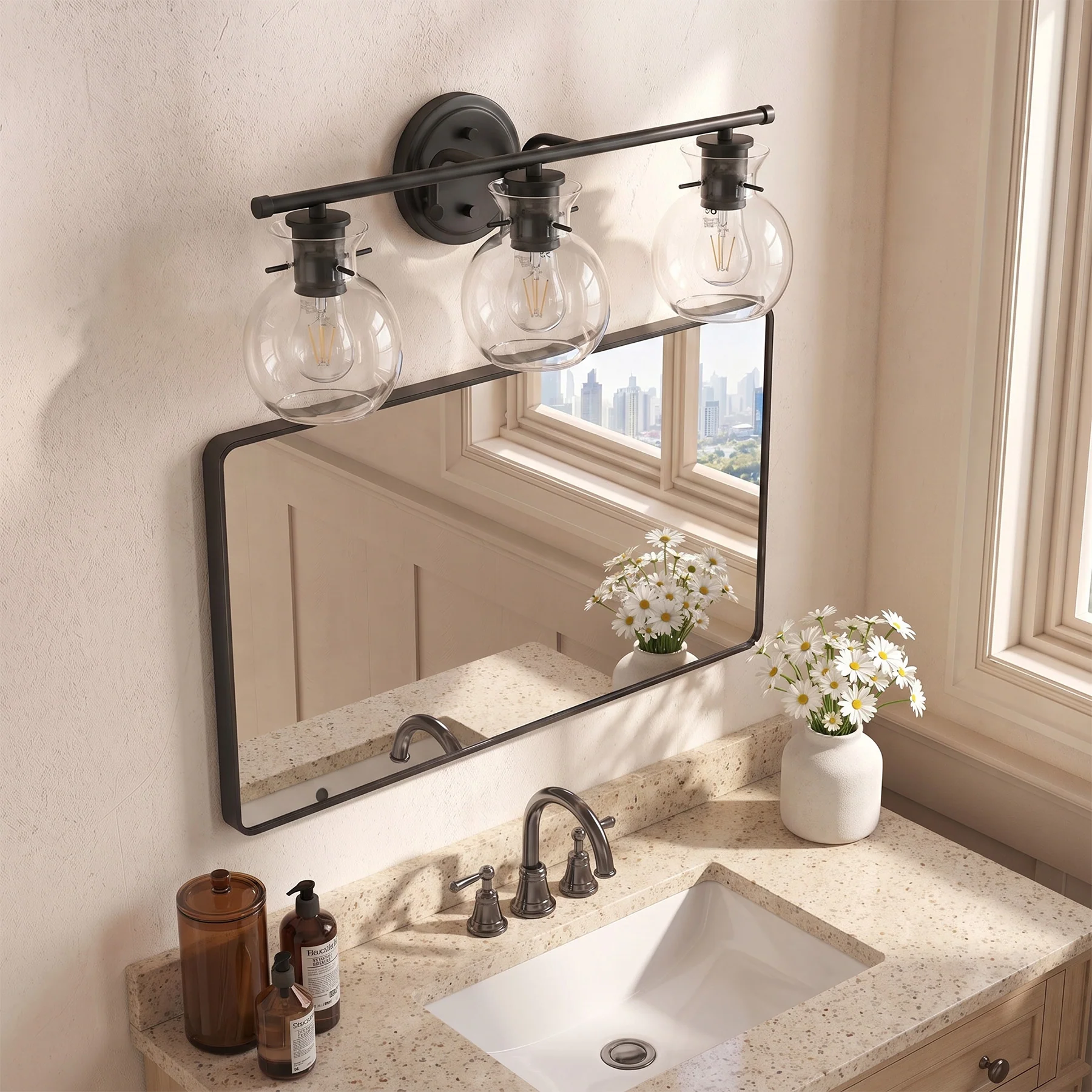 3-Light Bathroom Vanity Light, Modern Wall Light Fixture with Clear Glass Shades - Image 6