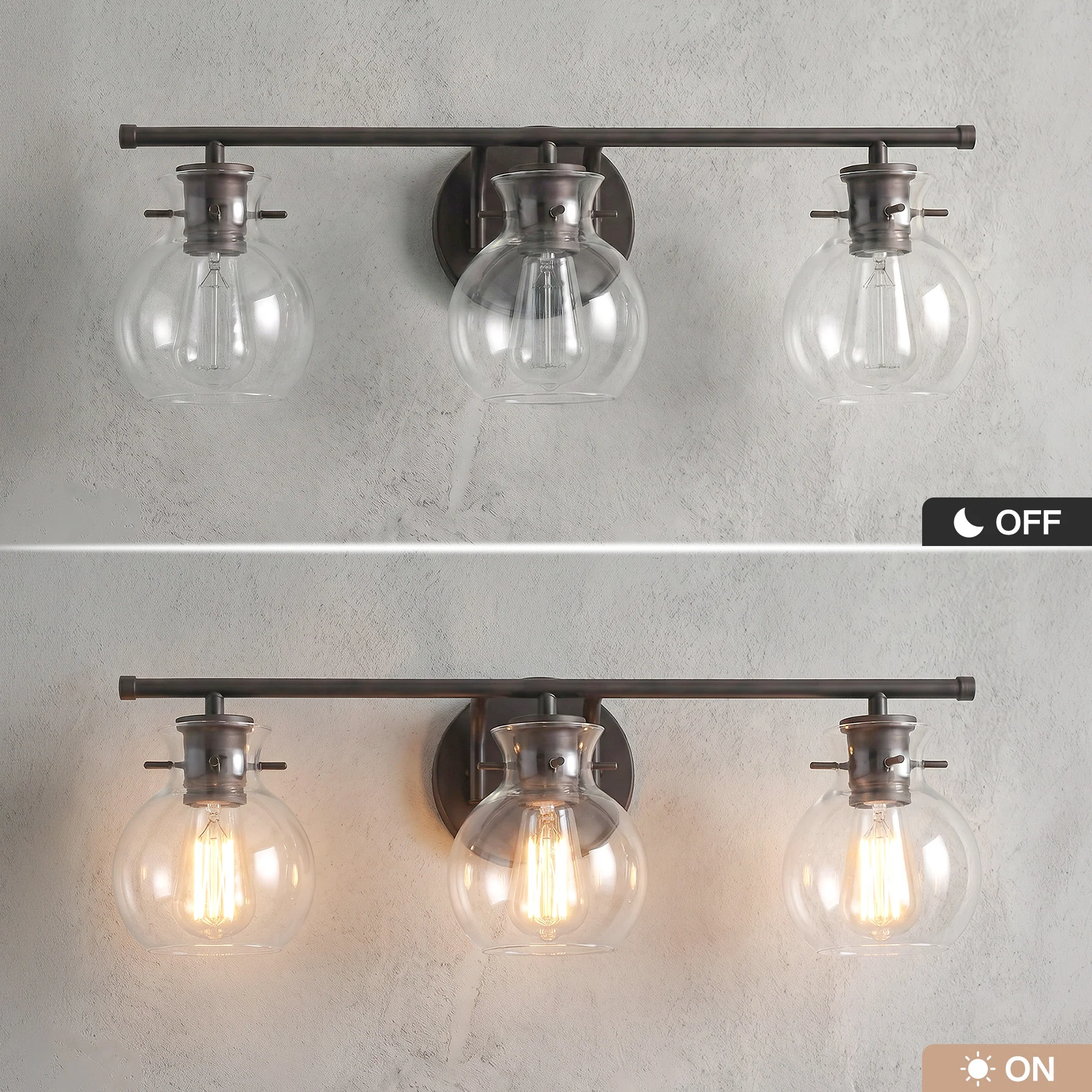 3-Light Bathroom Vanity Light, Modern Wall Light Fixture with Clear Glass Shades - Image 7