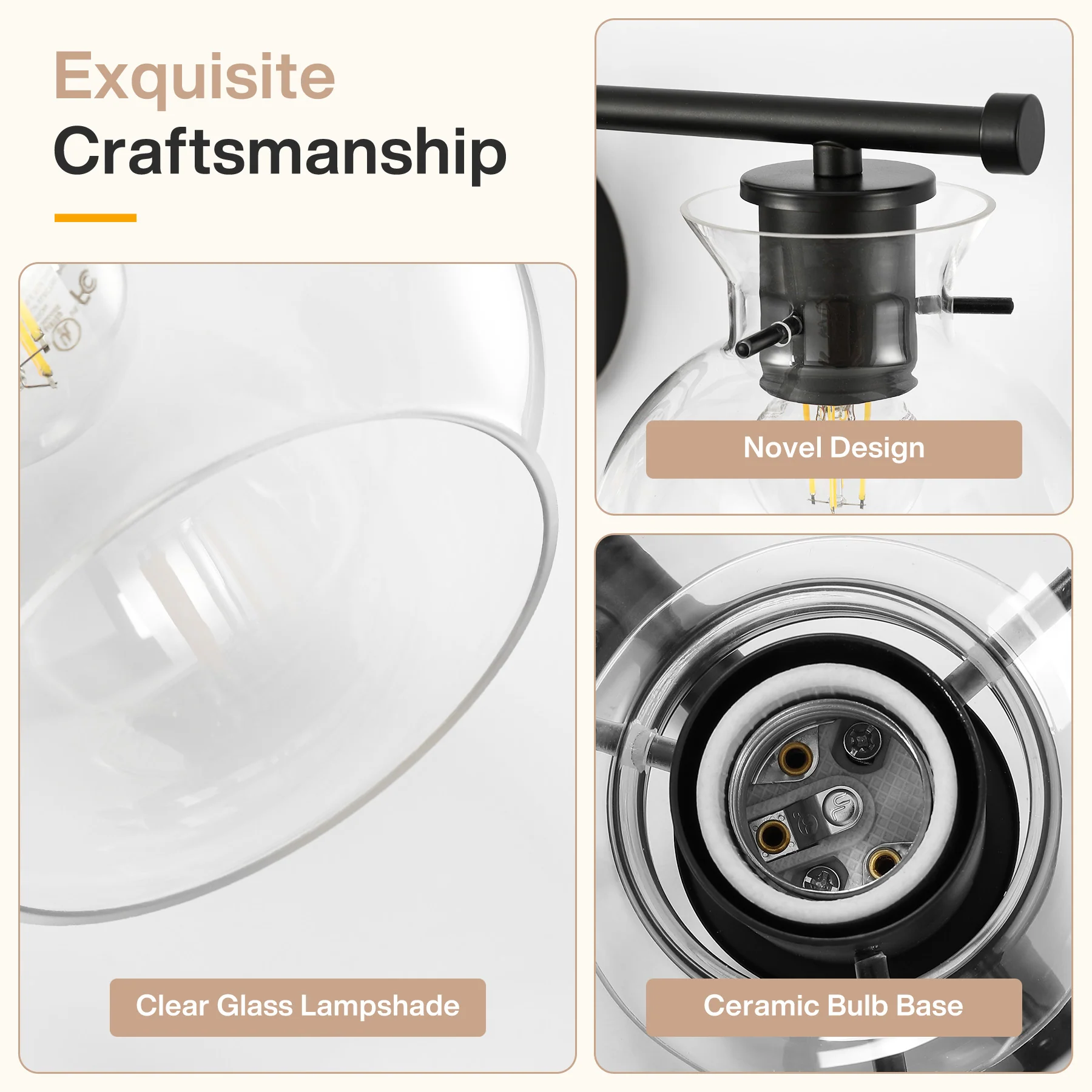 3-Light Bathroom Vanity Light, Modern Wall Light Fixture with Clear Glass Shades - Image 8