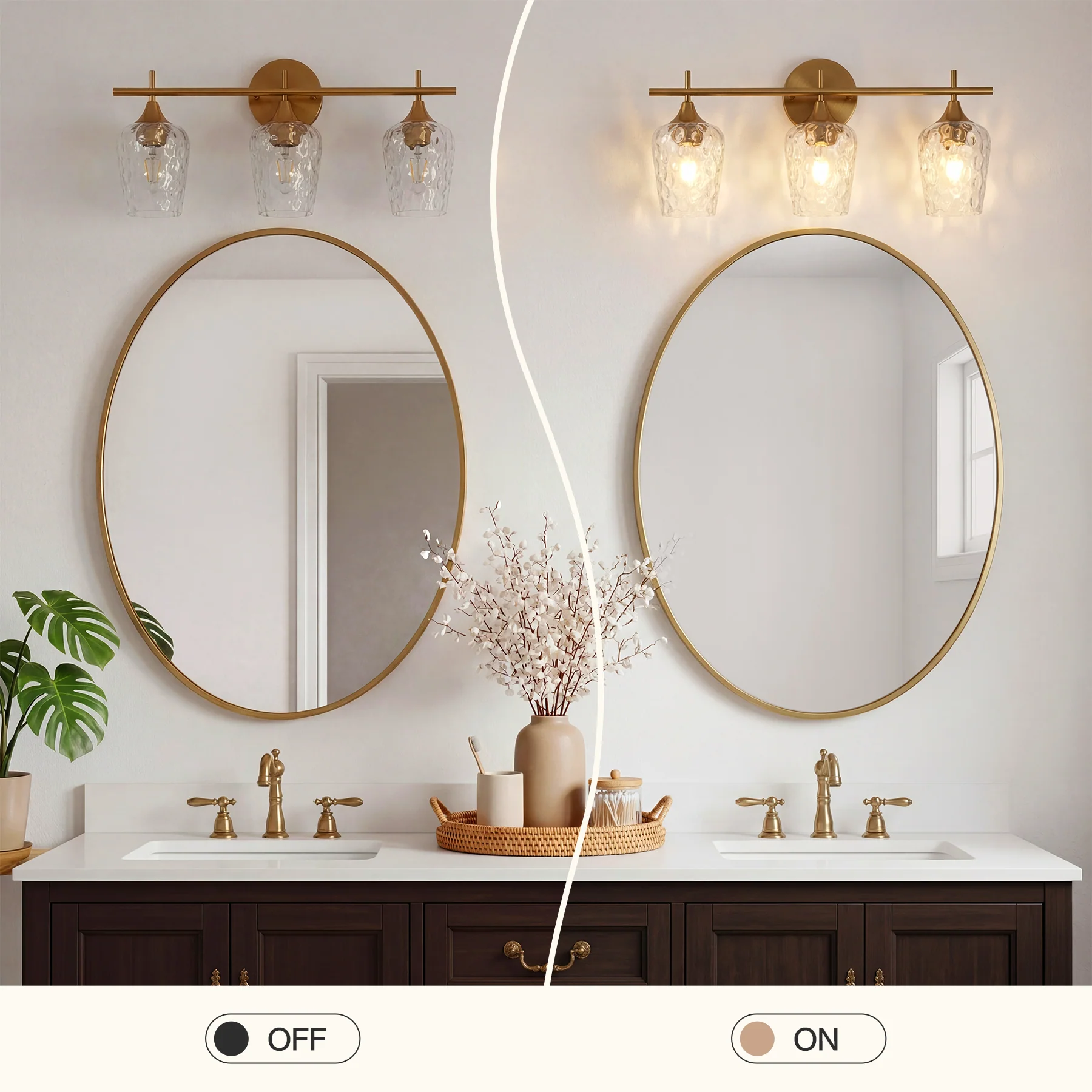 3-Light Bathroom Vanity Light, Modern Wall Sconce with Water Ripple Clear Glass Shades - Image 9