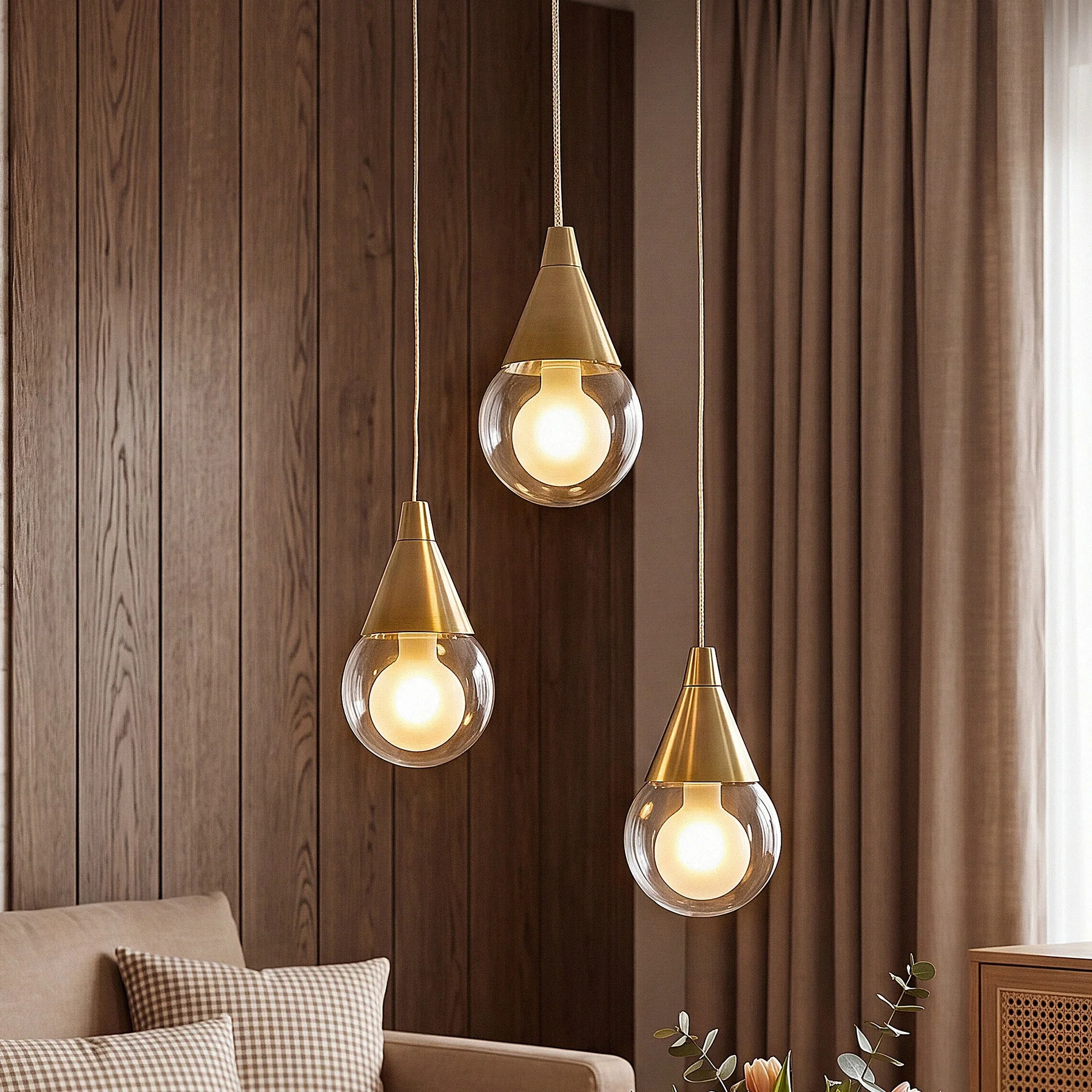 3-Light Pendant Light, Brushed Brass Adjustable Ceiling Light Fixtures - Image 3