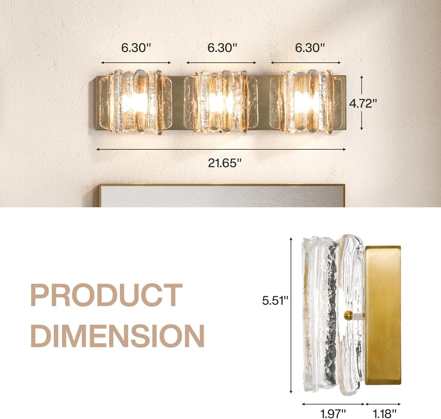 3-Light Vanity Light Fixture, Wall Lights with Crystal Glass Shades - Image 2