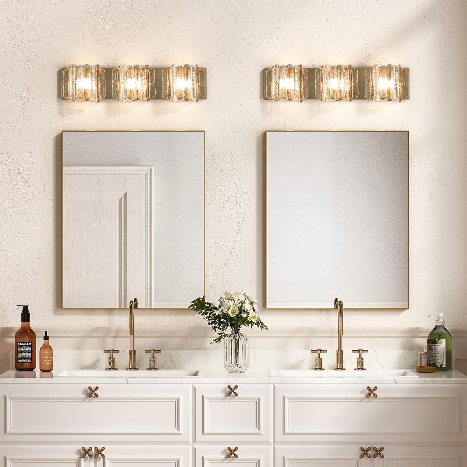 3-Light Vanity Light Fixture, Wall Lights with Crystal Glass Shades - Image 4