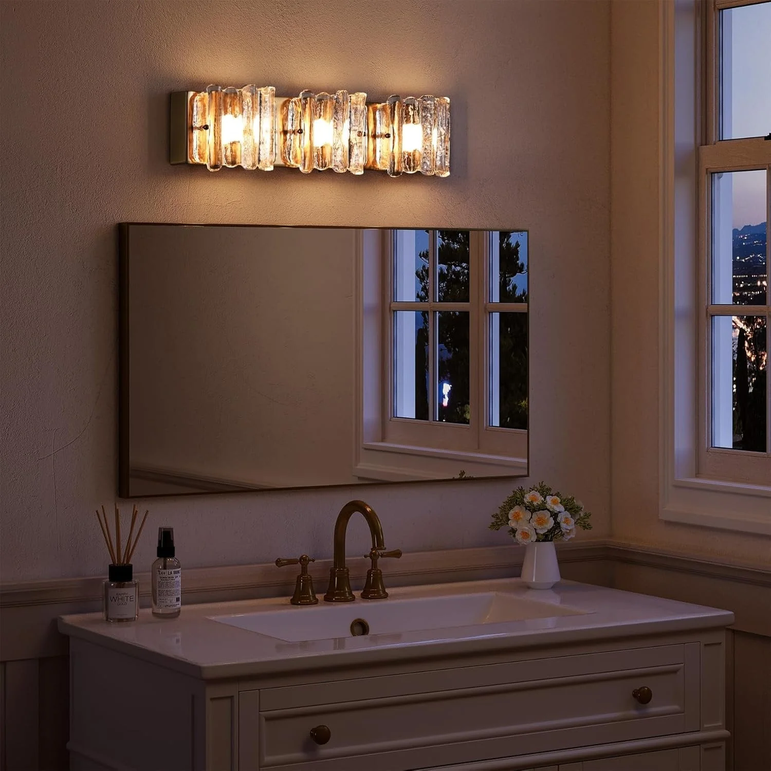 3-Light Vanity Light Fixture, Wall Lights with Crystal Glass Shades - Image 5