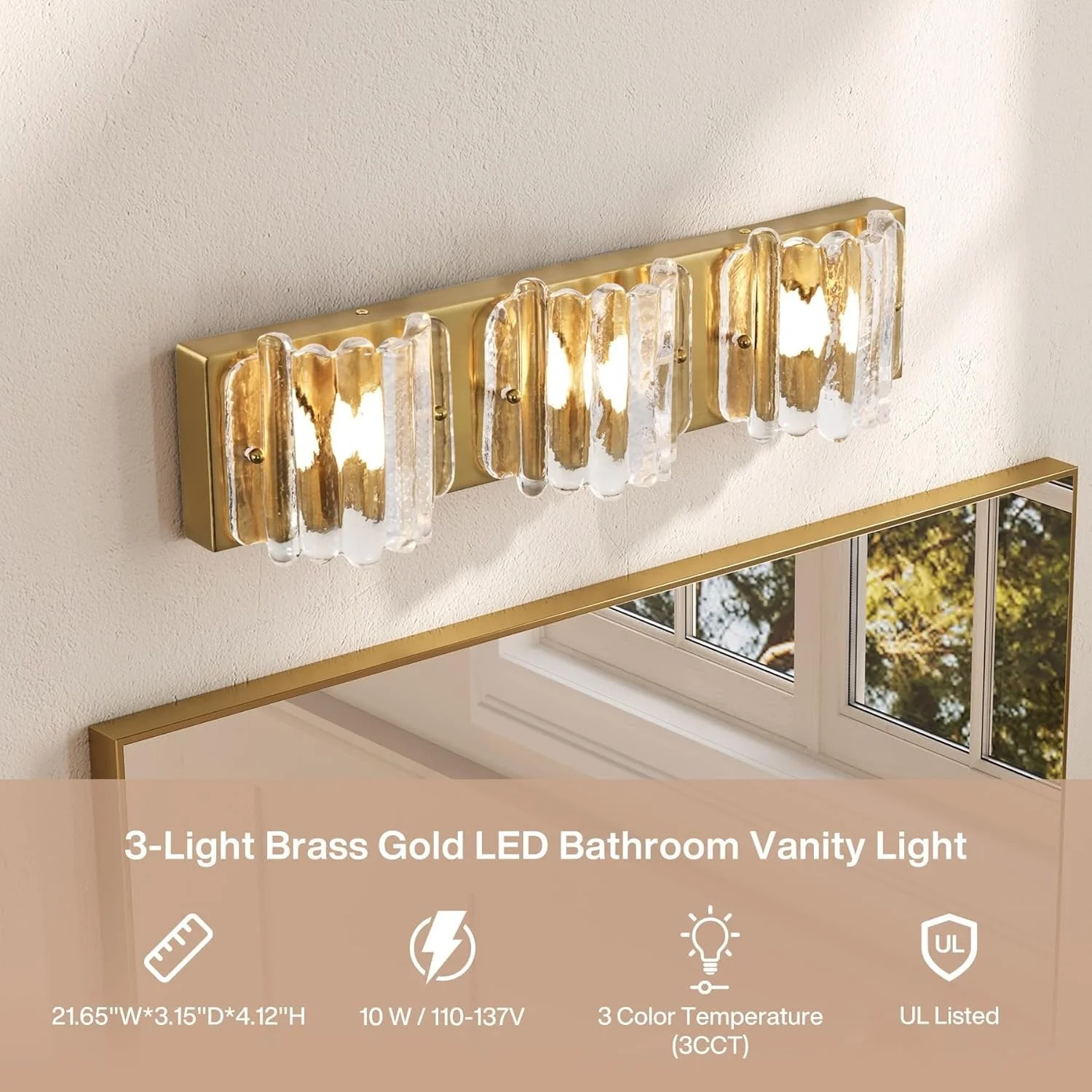 3-Light Vanity Light Fixture, Wall Lights with Crystal Glass Shades - Image 7