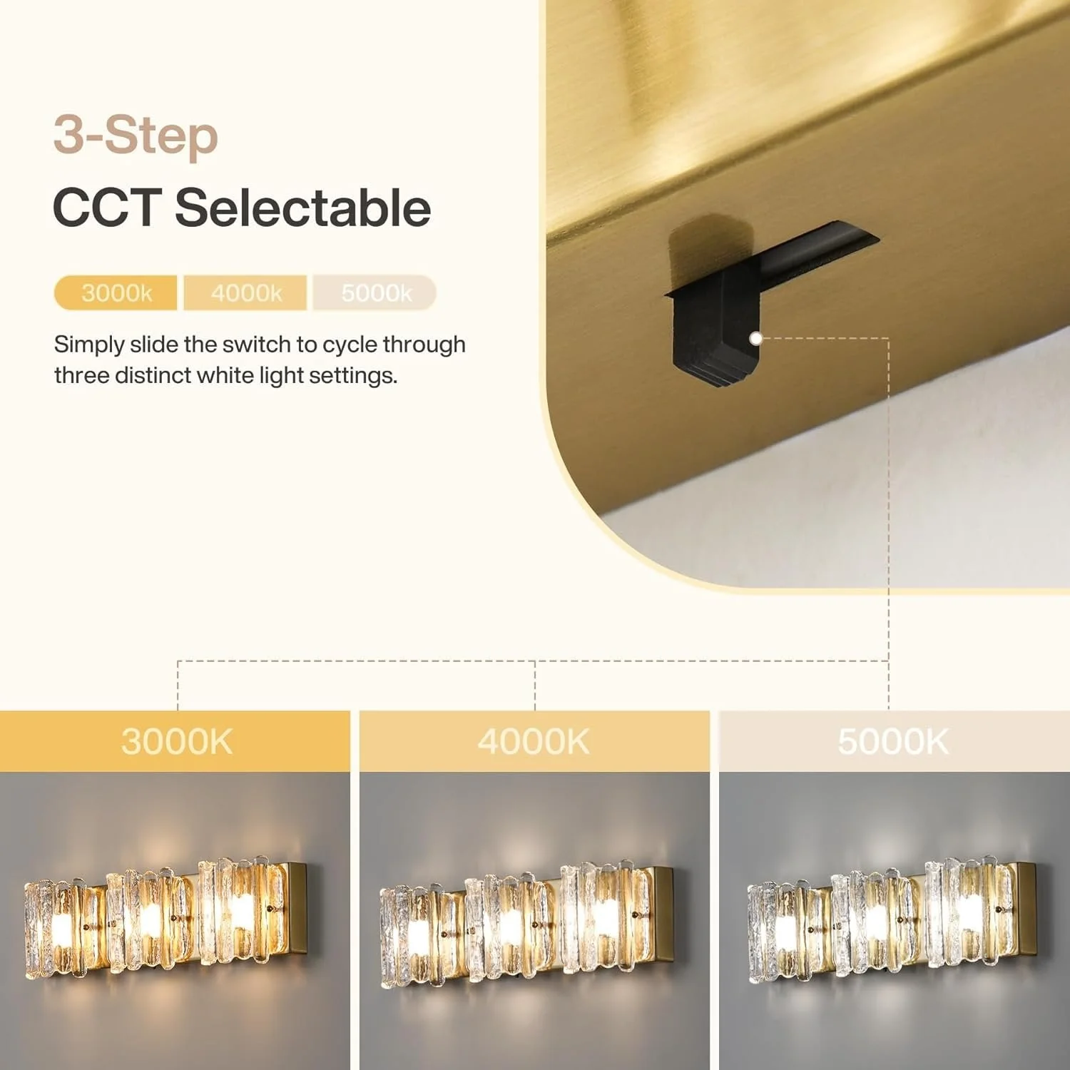 3-Light Vanity Light Fixture, Wall Lights with Crystal Glass Shades - Image 8
