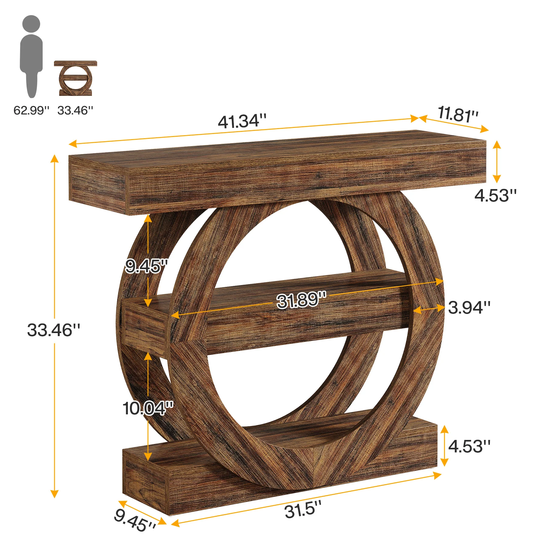 41.3" Console Table, 3-Tier Sofa Hallway Table with Storage Shelves - Image 2