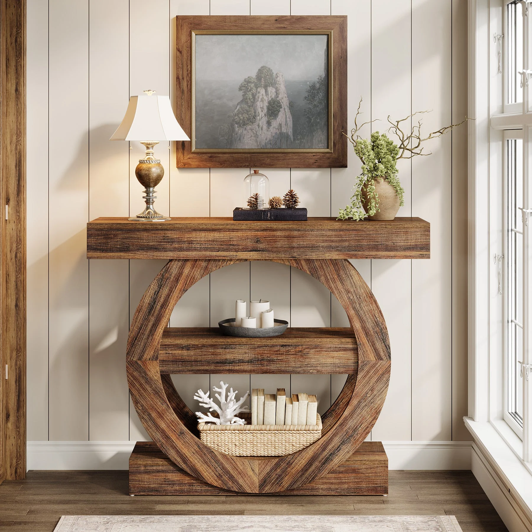 41.3" Console Table, 3-Tier Sofa Hallway Table with Storage Shelves - Image 4
