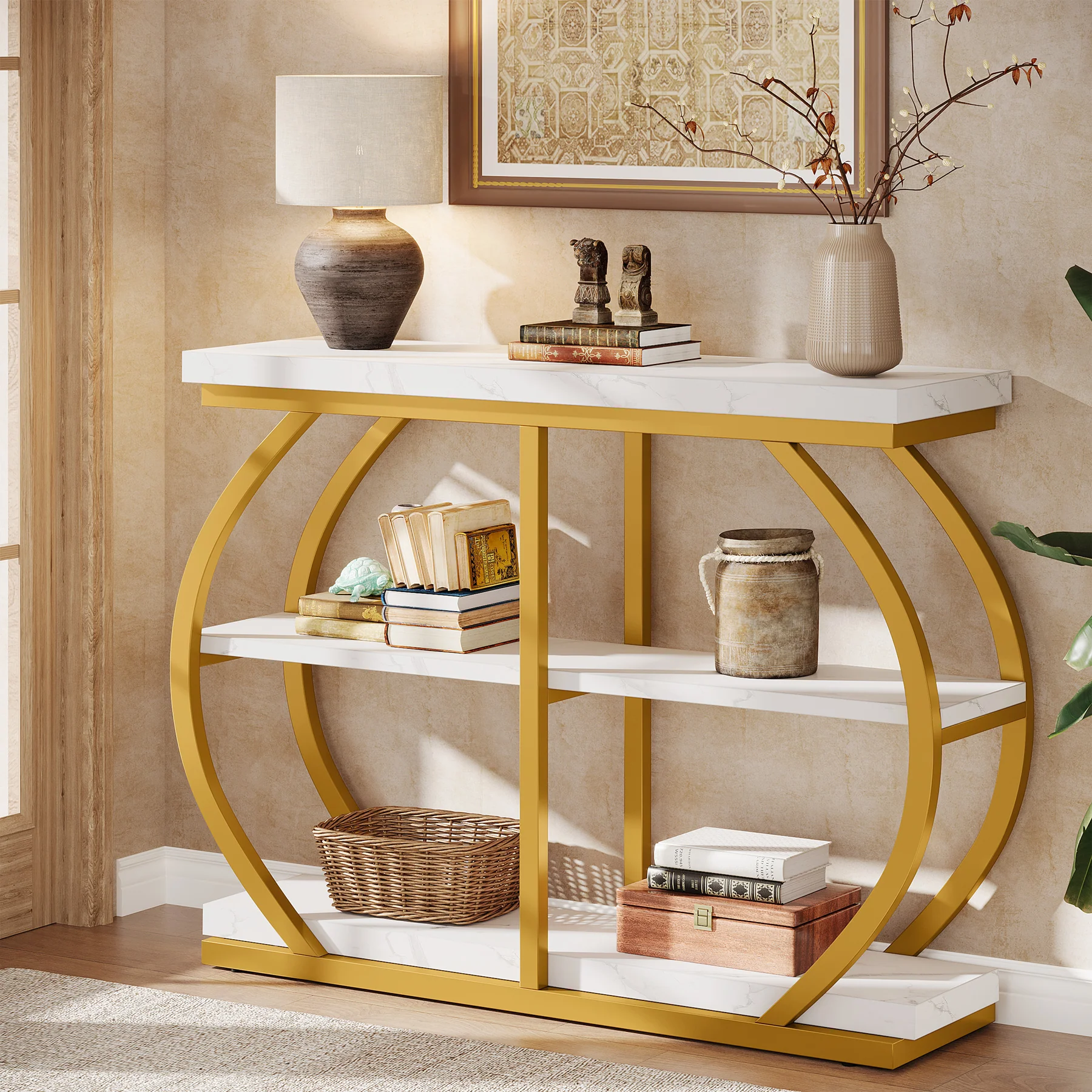 41" Console Table, 3-Tier Sofa Entryway Table with Storage Shelves - Image 13
