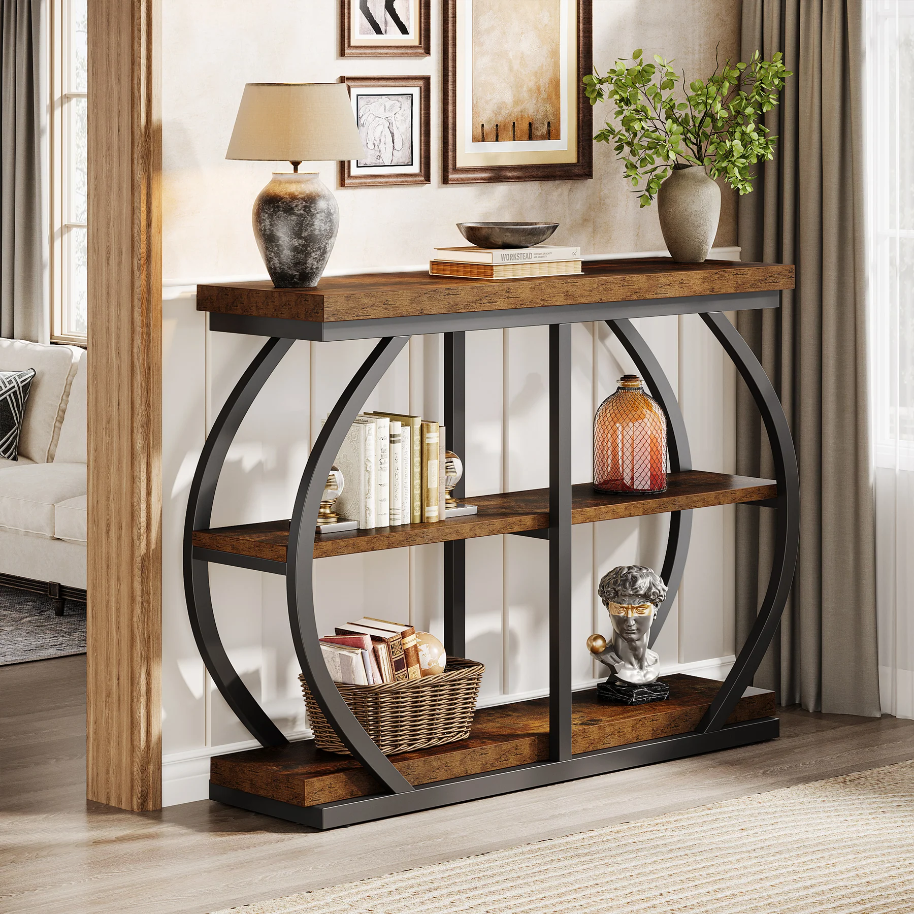 41" Console Table, 3-Tier Sofa Entryway Table with Storage Shelves - Image 6