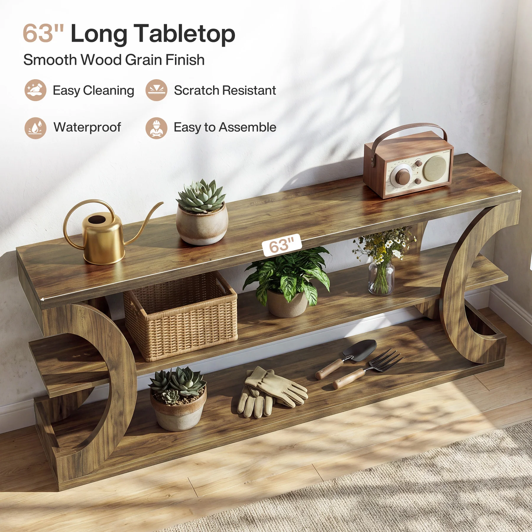 3-Tier Console Table, 63" Farmhouse Entryway Sofa Table for Hallway - Image 6