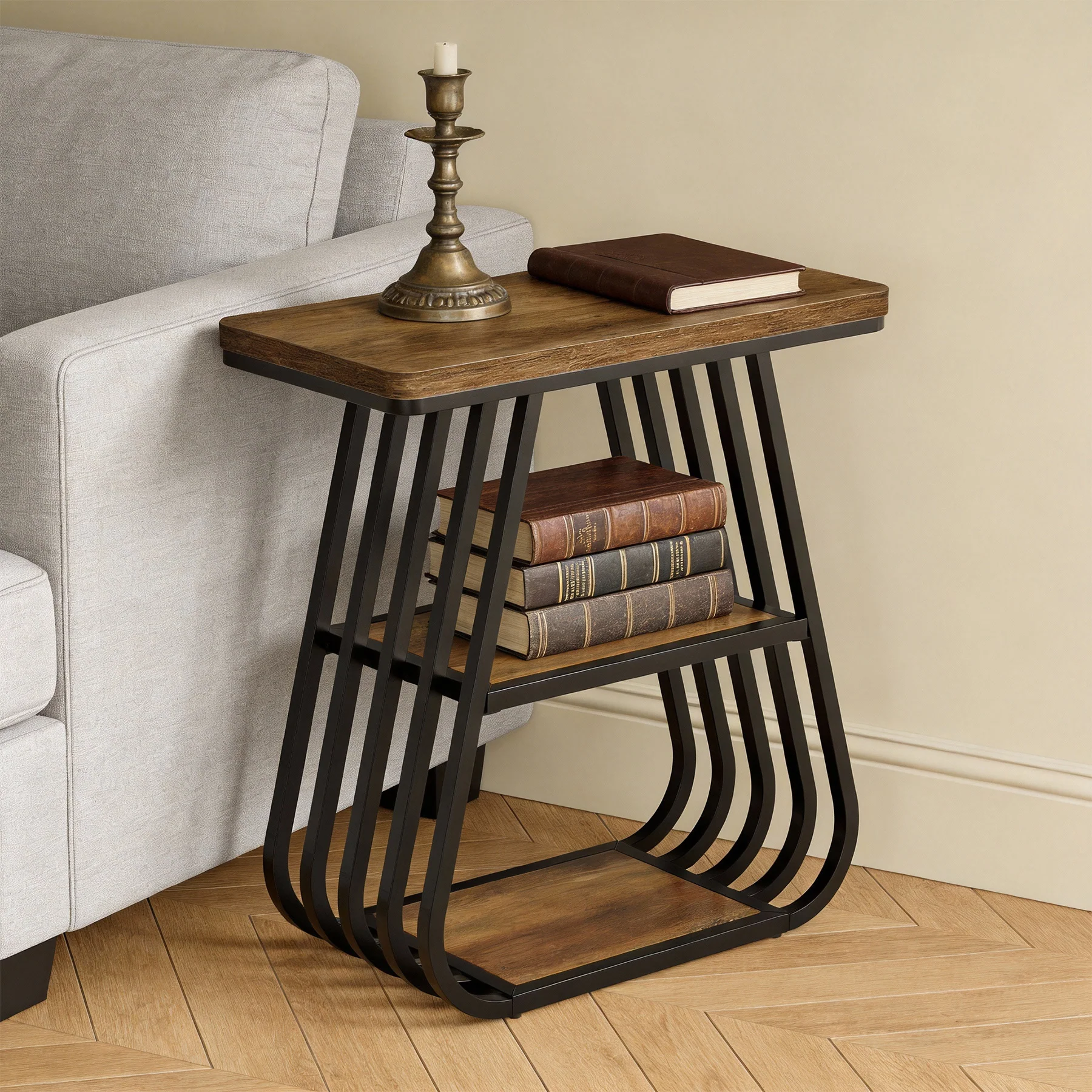 3-Tier End Table, 23.62" Side Table with Storage Shelves for Small Spaces