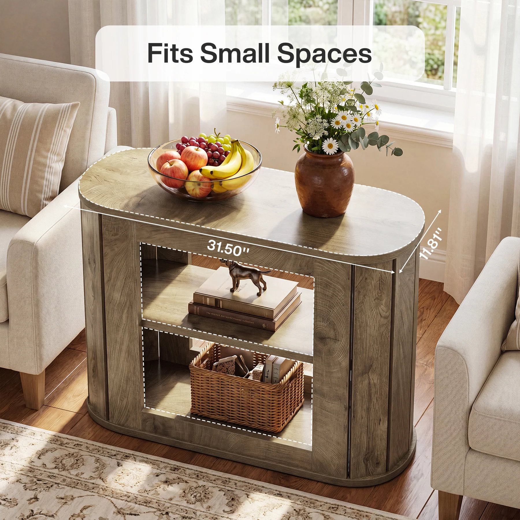 3-Tier End Table, Farmhouse Side Table with Rounded Edges for Living Room - Image 5