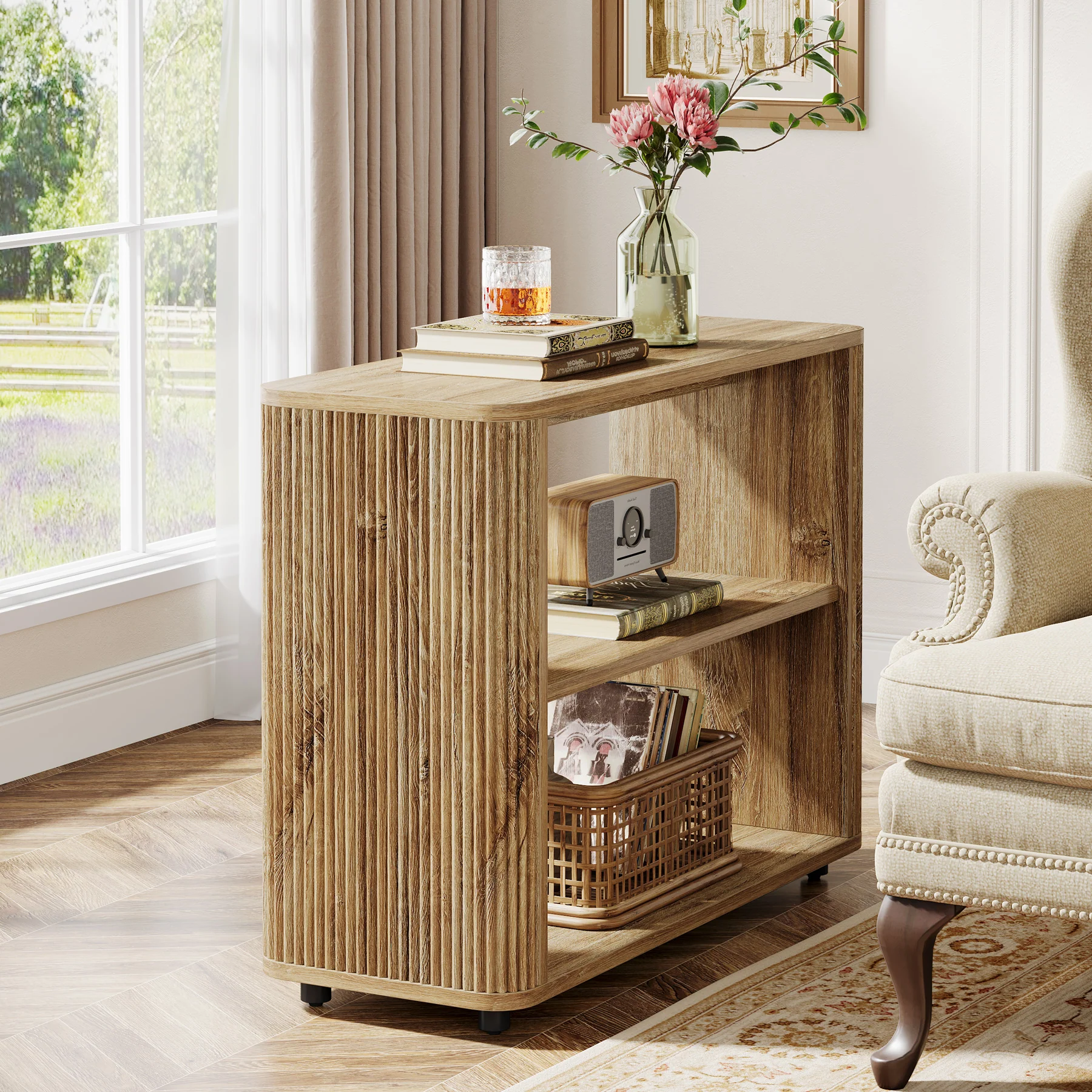 3-Tier End Table, Narrow Side Table Nightstand with Storage Shelves - Image 3