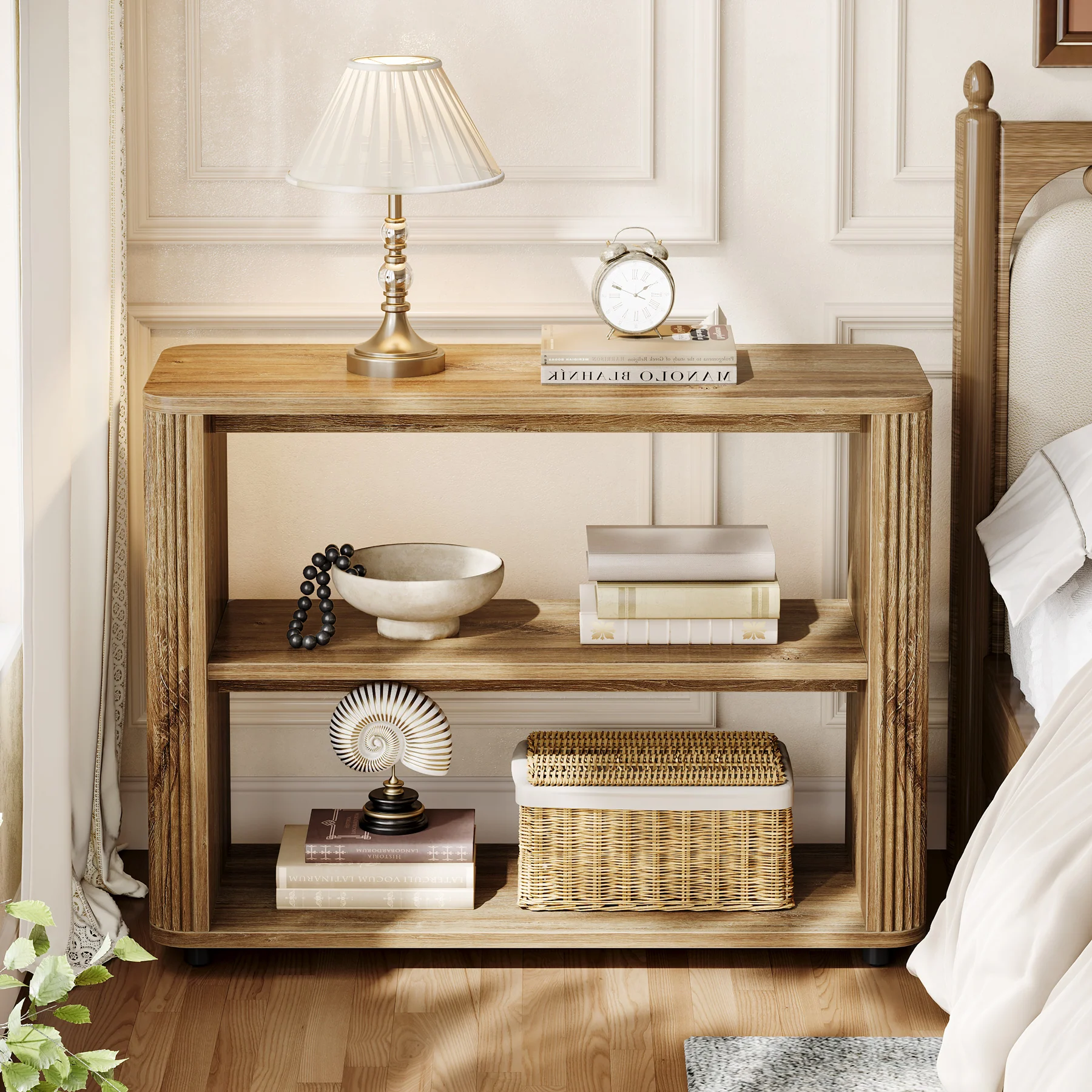3-Tier End Table, Narrow Side Table Nightstand with Storage Shelves - Image 4