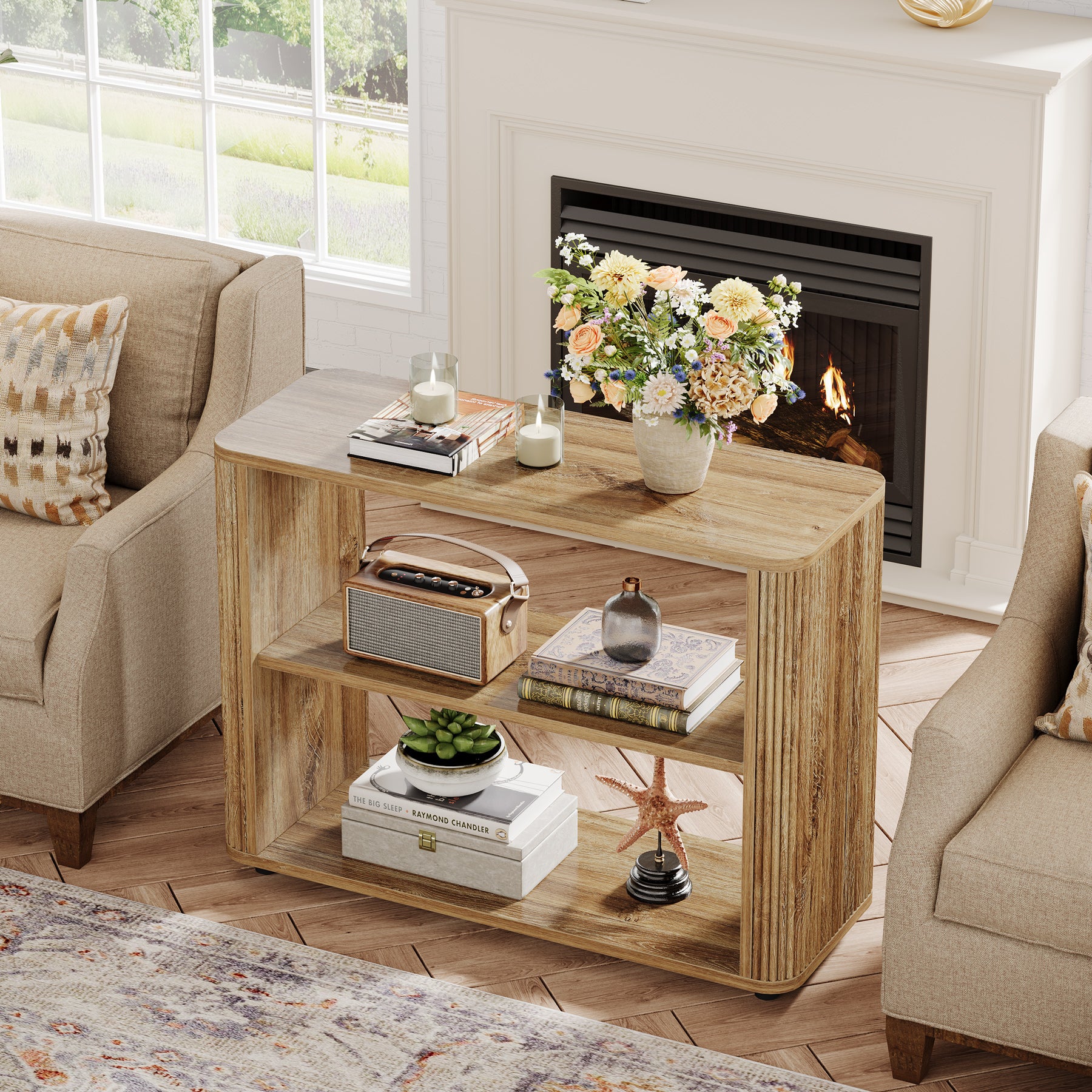 3-Tier End Table, Narrow Side Table Nightstand with Storage Shelves - Image 5