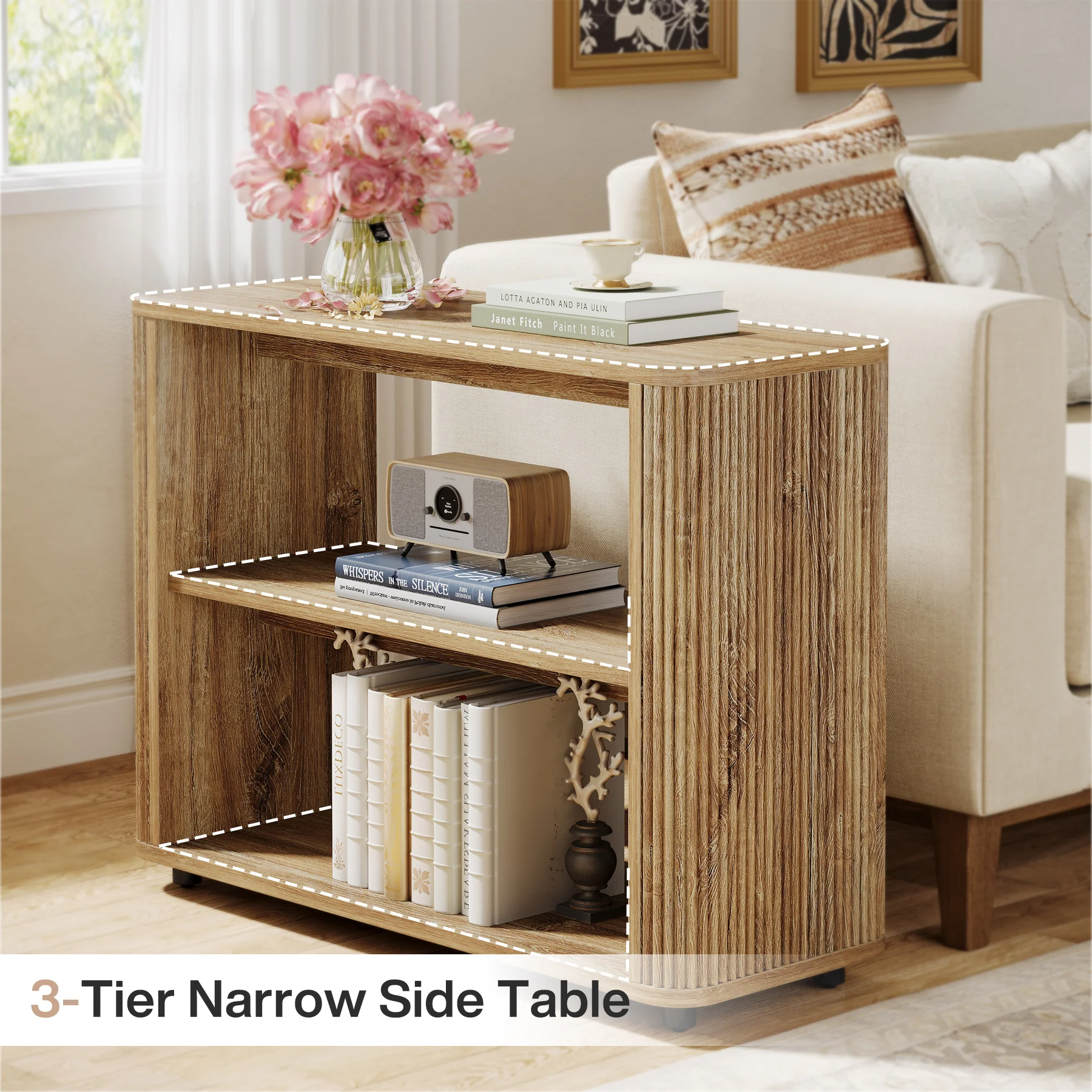 3-Tier End Table, Narrow Side Table Nightstand with Storage Shelves - Image 7