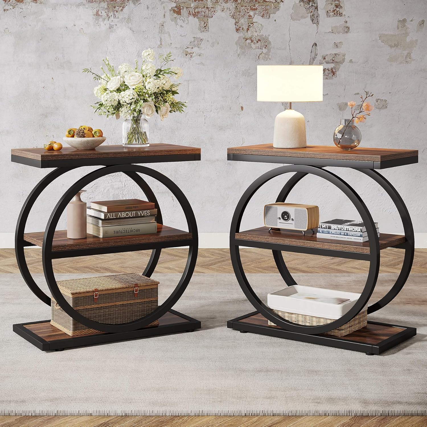 3-Tier End Table, Industrial Sofa Side Table with Round Metal Frame - Image 13
