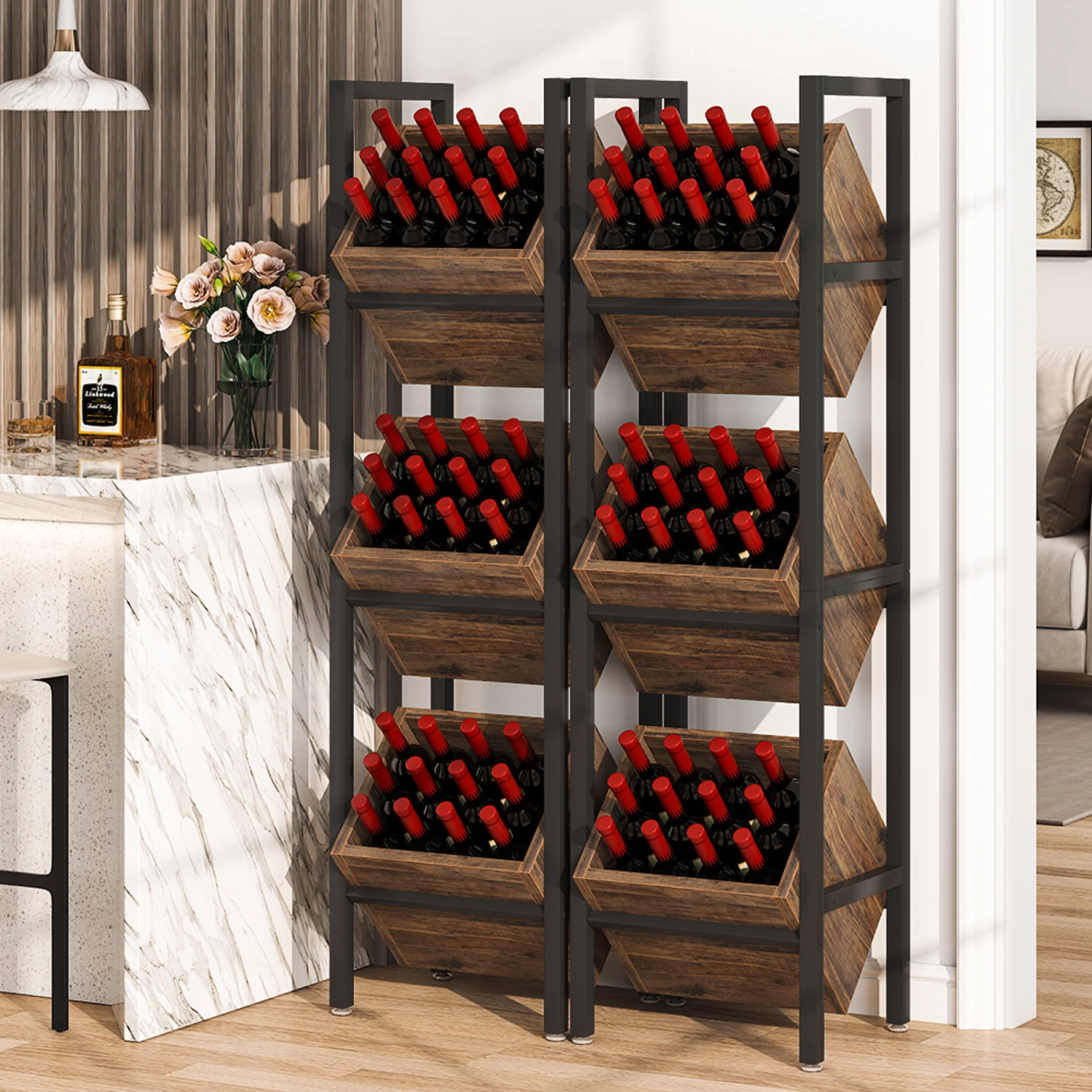 Industrial Wine Rack, 3 Tier Freestanding Wine Storage Stand - Image 3