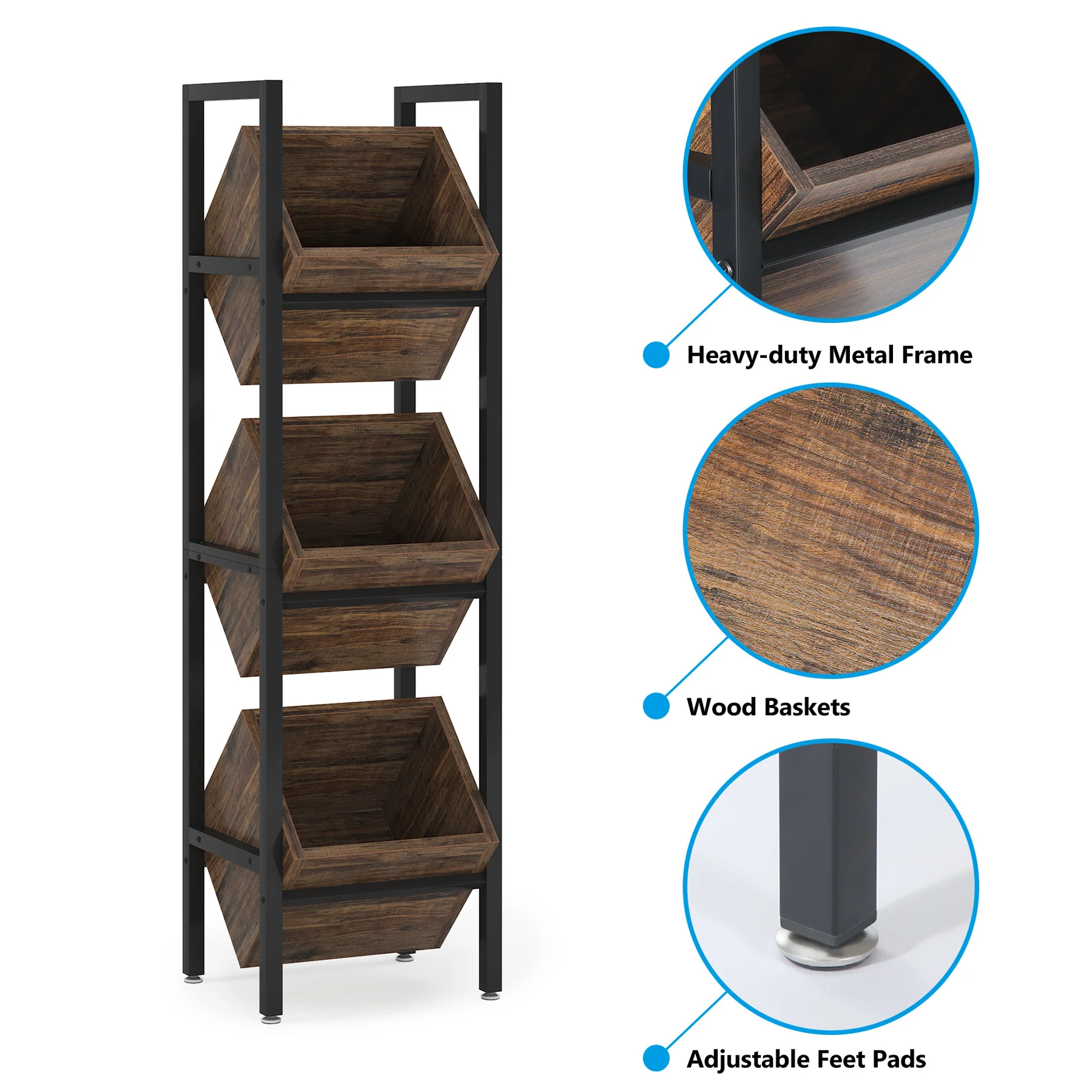 Industrial Wine Rack, 3 Tier Freestanding Wine Storage Stand - Image 4