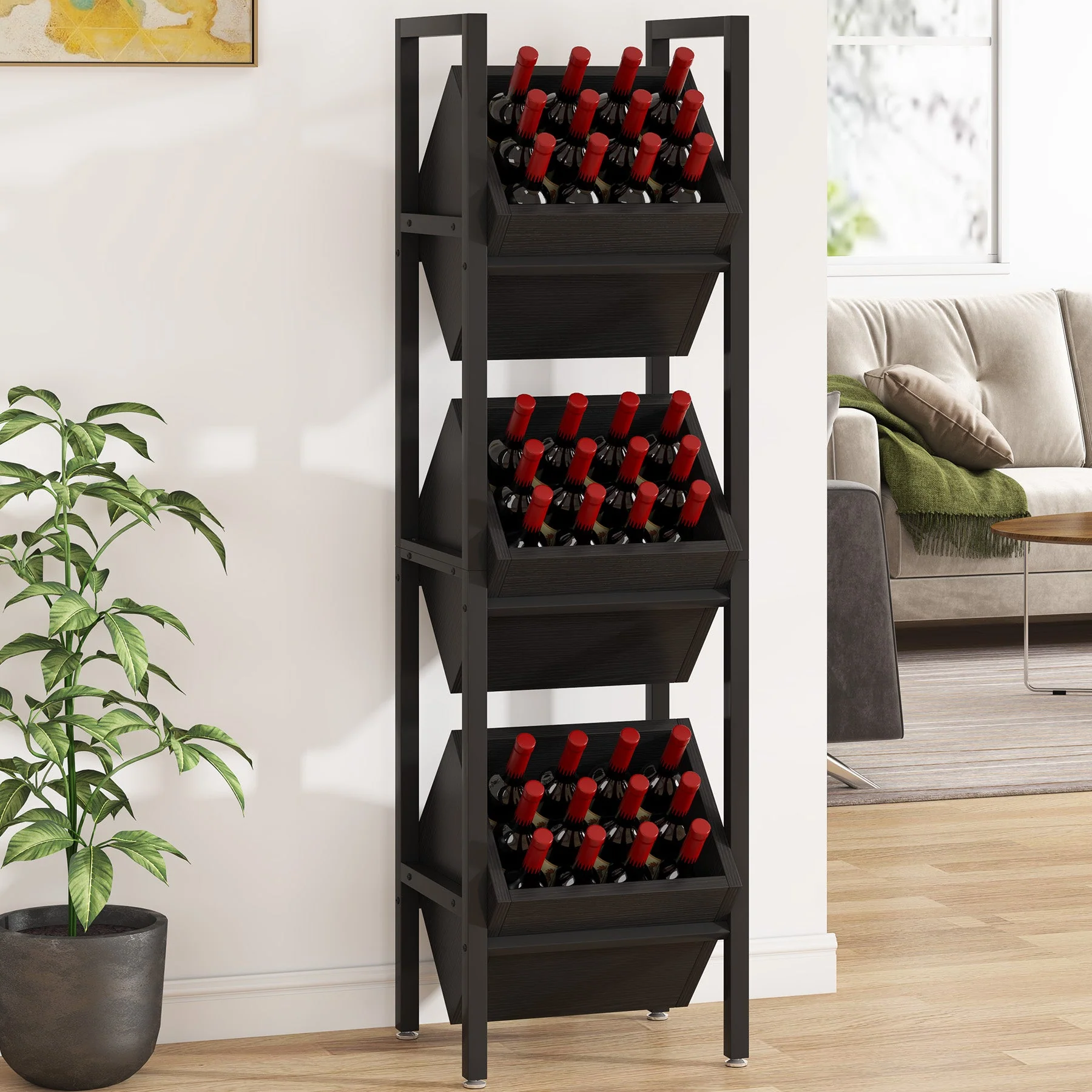 Industrial Wine Rack, 3 Tier Freestanding Wine Storage Stand - Image 7