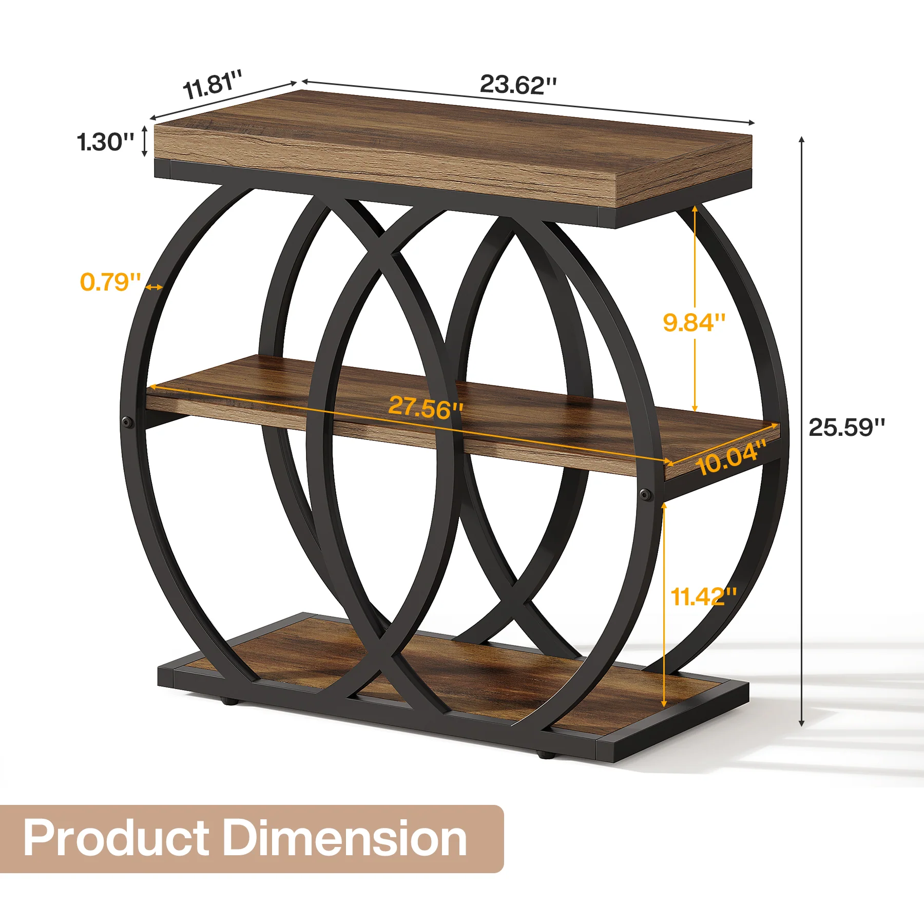 3-Tier Narrow End Table, Industrial Side Table with Metal Frame for Small Spaces - Image 2