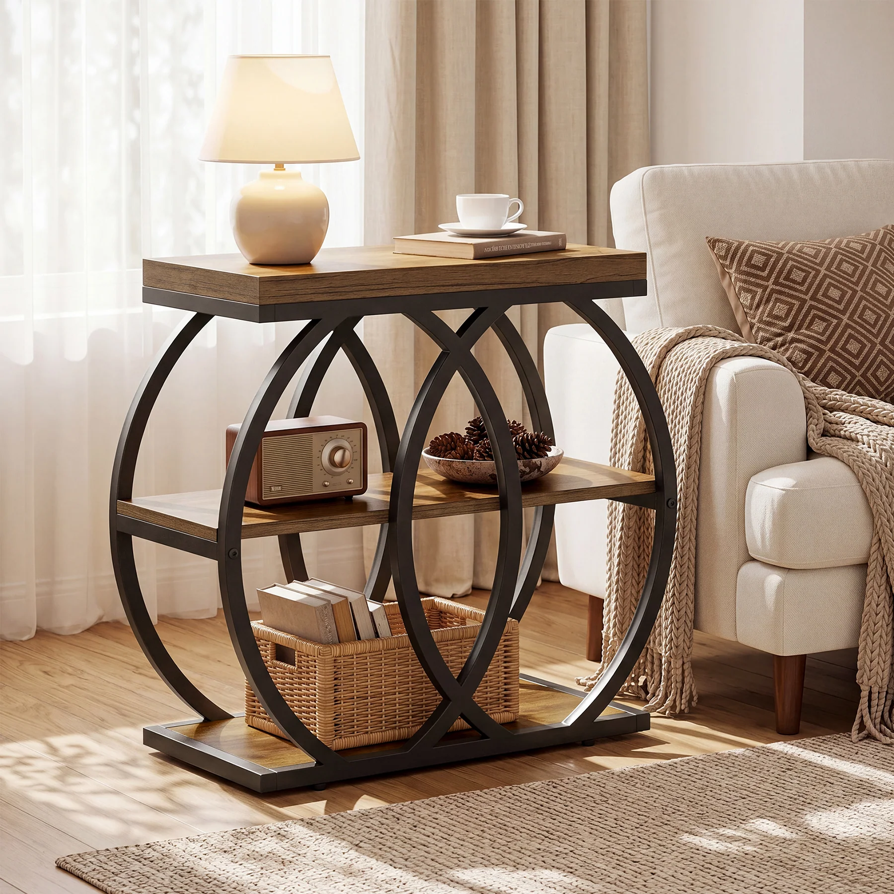 3-Tier Narrow End Table, Industrial Side Table with Metal Frame for Small Spaces - Image 3