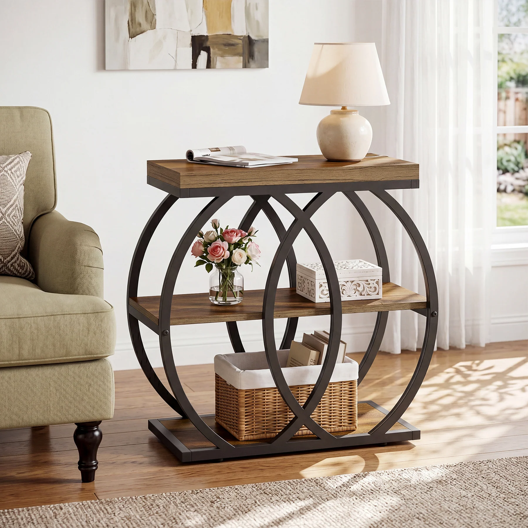 3-Tier Narrow End Table, Industrial Side Table with Metal Frame for Small Spaces - Image 4
